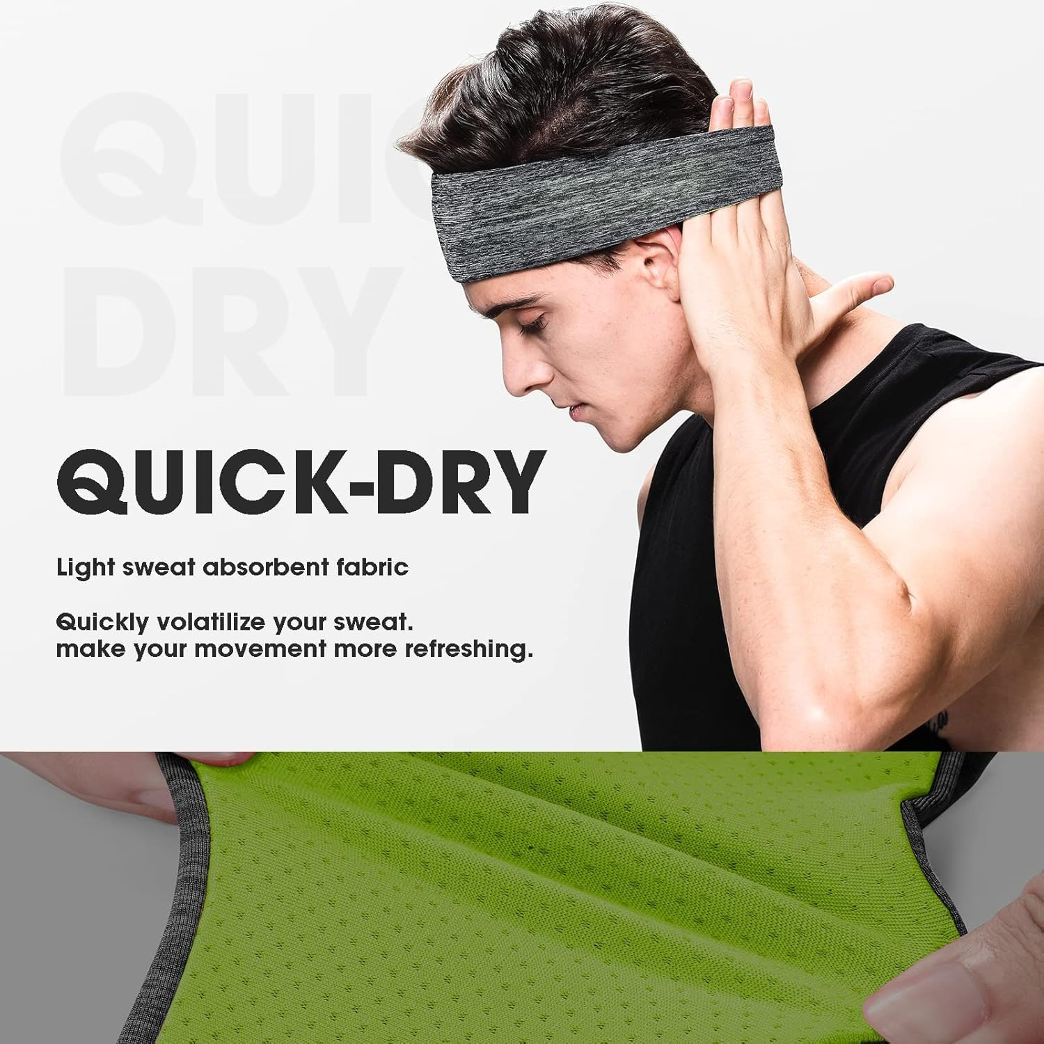 Men'S Headbands, 3-Pack Head Band for Men, Sport Sweatbands for Running Fitness Yoga Cycling, Sweat Wicking Non Slip (Gray/Green+Gray+Black)