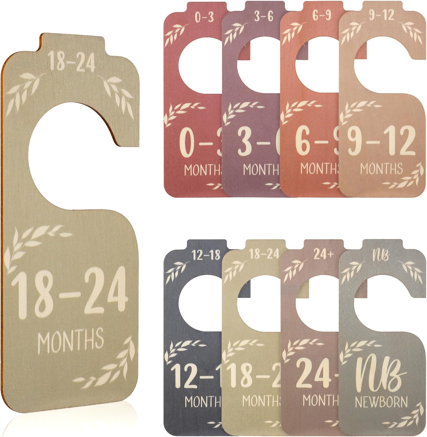 8Pcs Baby Closet Dividers for Clothing Organizer, Double-Sided Baby Wardrobe Divider Multi-Color Wooden Clothes Size Classification Hanger from Newborn to 24 Months Nursery Decor image number 3
