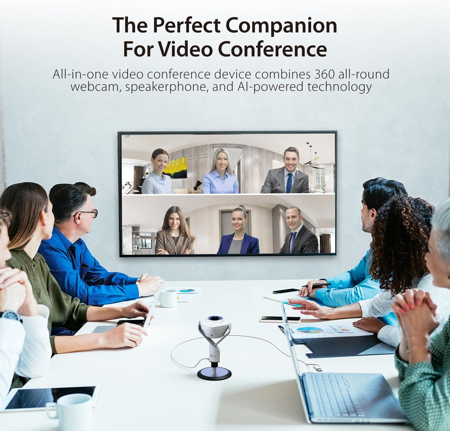 J5Create 360&deg; Ai-Powered Webcam with Speakerphone 1080P Conference Webcam, Video Conference Camera, All-In-1 Ultra Wide-Angle 360&deg; Webcam with 10Ft Voice Pickup, AI Noise-Cancellation (JVU368) image number 6