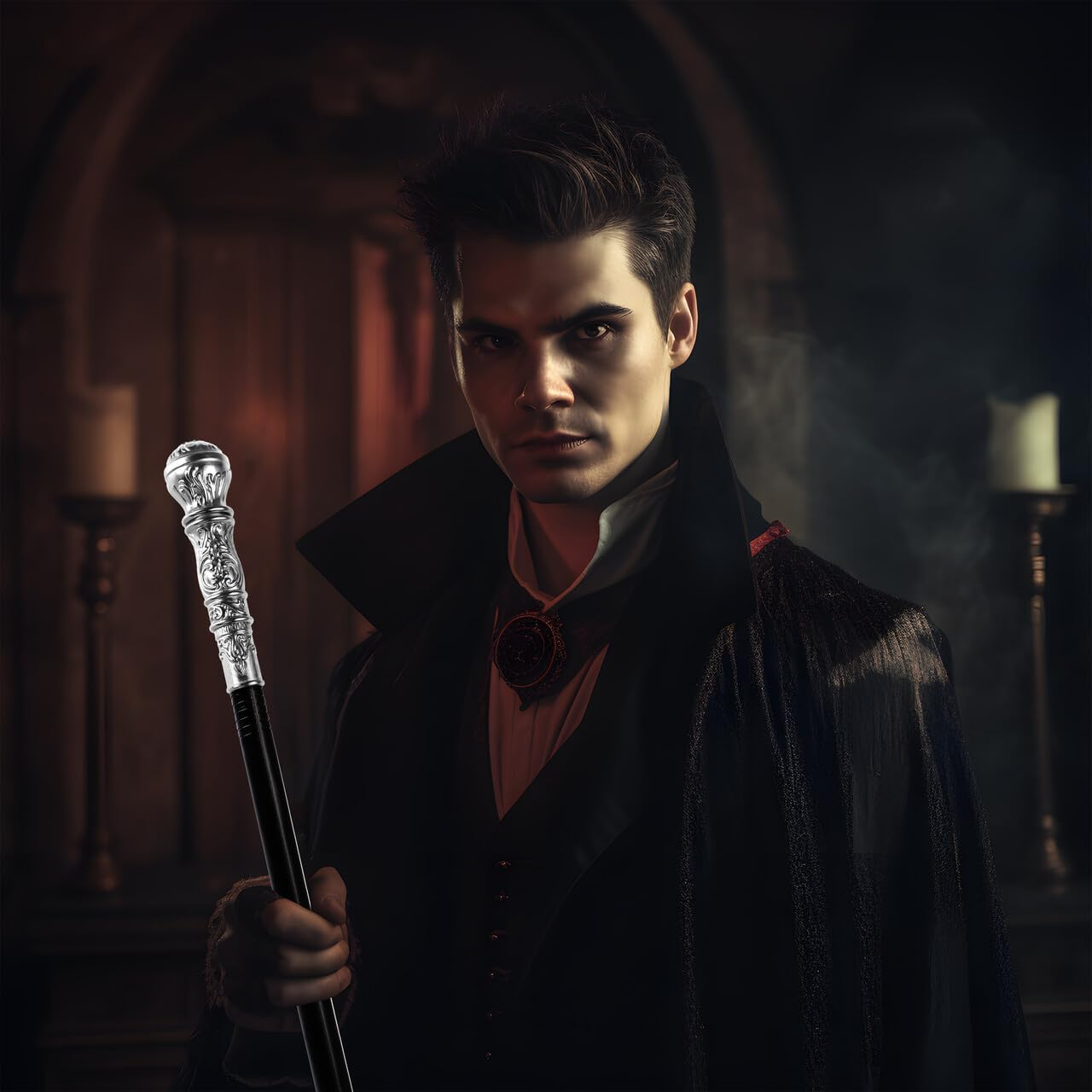 Spooktacular Creations Halloween Silver Walking Cane, Costume Walking Stick, Vintage Cane Prop Accessory for Halloween Party Pretend Play Costume, Halloween Dress Up