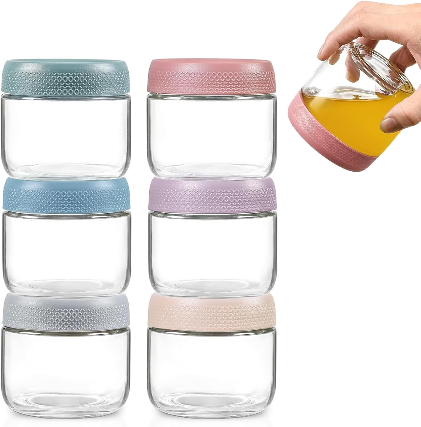 WEZCHUGHAOL Glass Overnight Oats Jars with Lids, 6 Pack, 300Ml/500Ml/750Ml/Capacity (300ML) image number 5