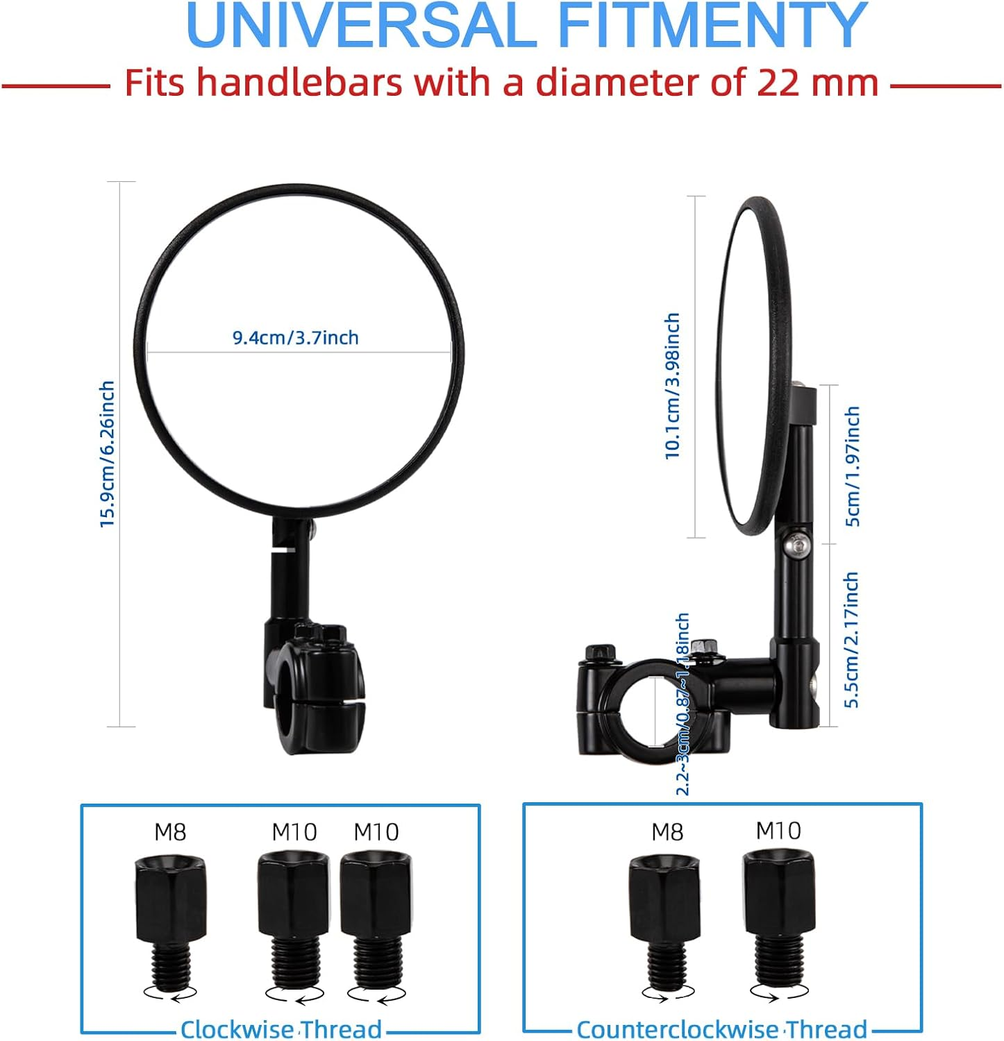 Motorcycle Mirrors Universal, Bar End Mirrors Motorcycle, E24 Certified, 360&deg; Rotatable, Fits Handlebar Diameters from 22Mm and 25.4Mm, Fits Most Motorcycles, Bicycles, ATV (Style B) image number 3