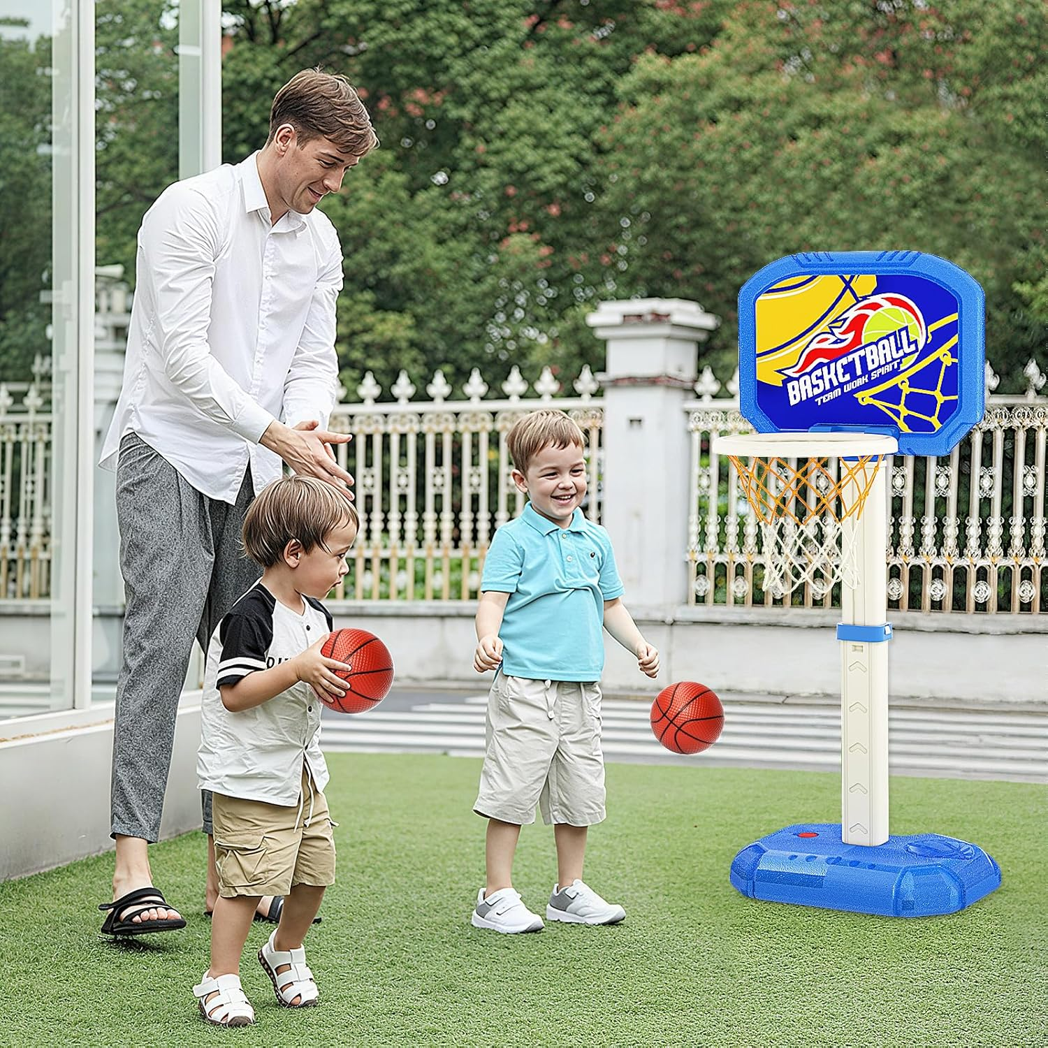 Toddler Basketball Hoop for 1-3, 2 in 1 Indoor & Outdoor Swimming Pool Games Basketball, Adjustable Height Basketball Toy with 3 Balls and Air Pump, Gifts for Kids Boys Girls image number 5