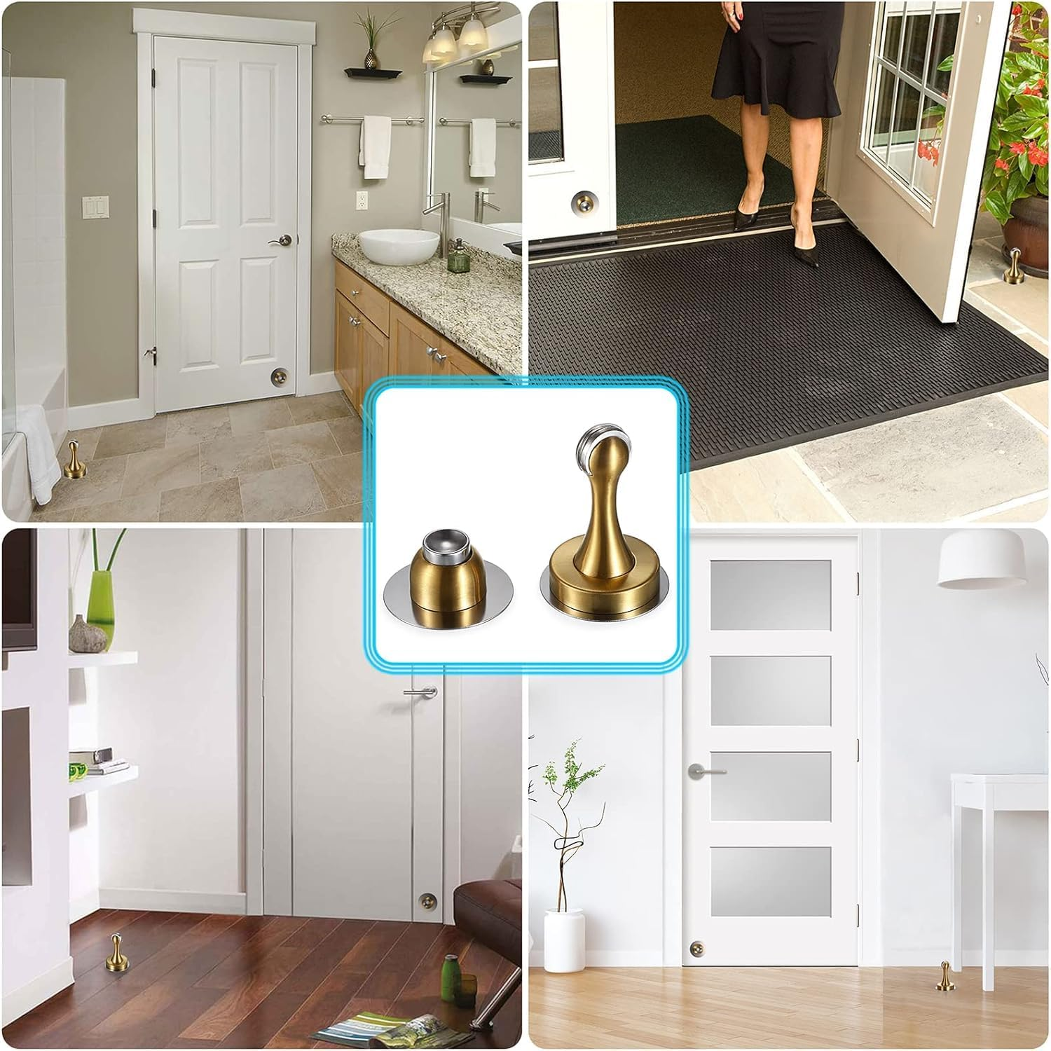 Magnetic Door Stopper, Heavy Duty Stainless Steel Door Stop Holder Come with 4 Pcs 3M Double-Sided Adhesive Tape & Hardware Screws,Install with Adhesive Tape or Screws on Floor Wall (Gold) - Silver image number 6