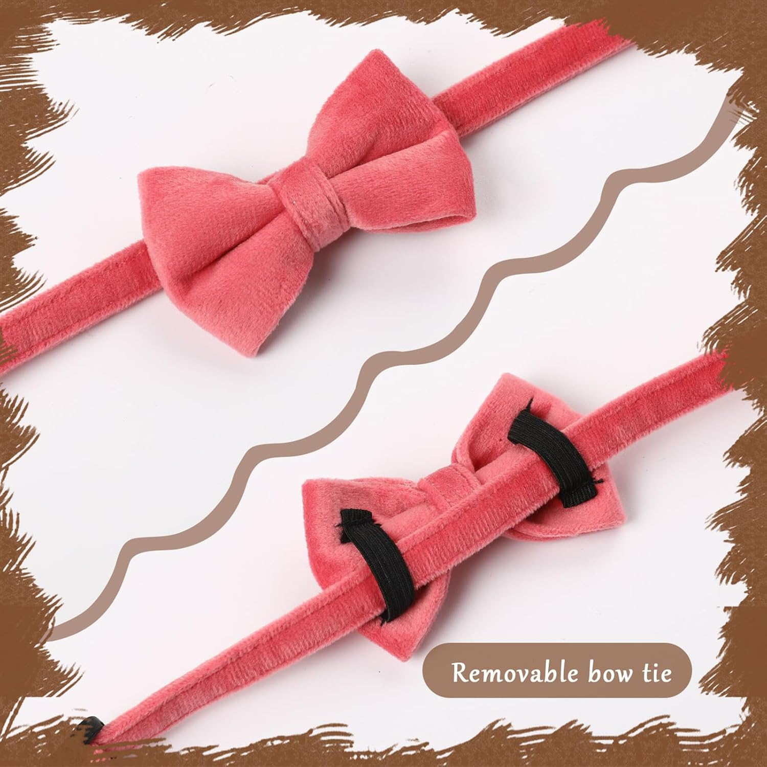 Pack of 2 Cat Collars Breakaway Safety Bow Tie Cat Collar with Bell Adjustable Velvet Kitten Collars Small Puppy Bow Tie Collar for Wedding Birthday Party image number 5