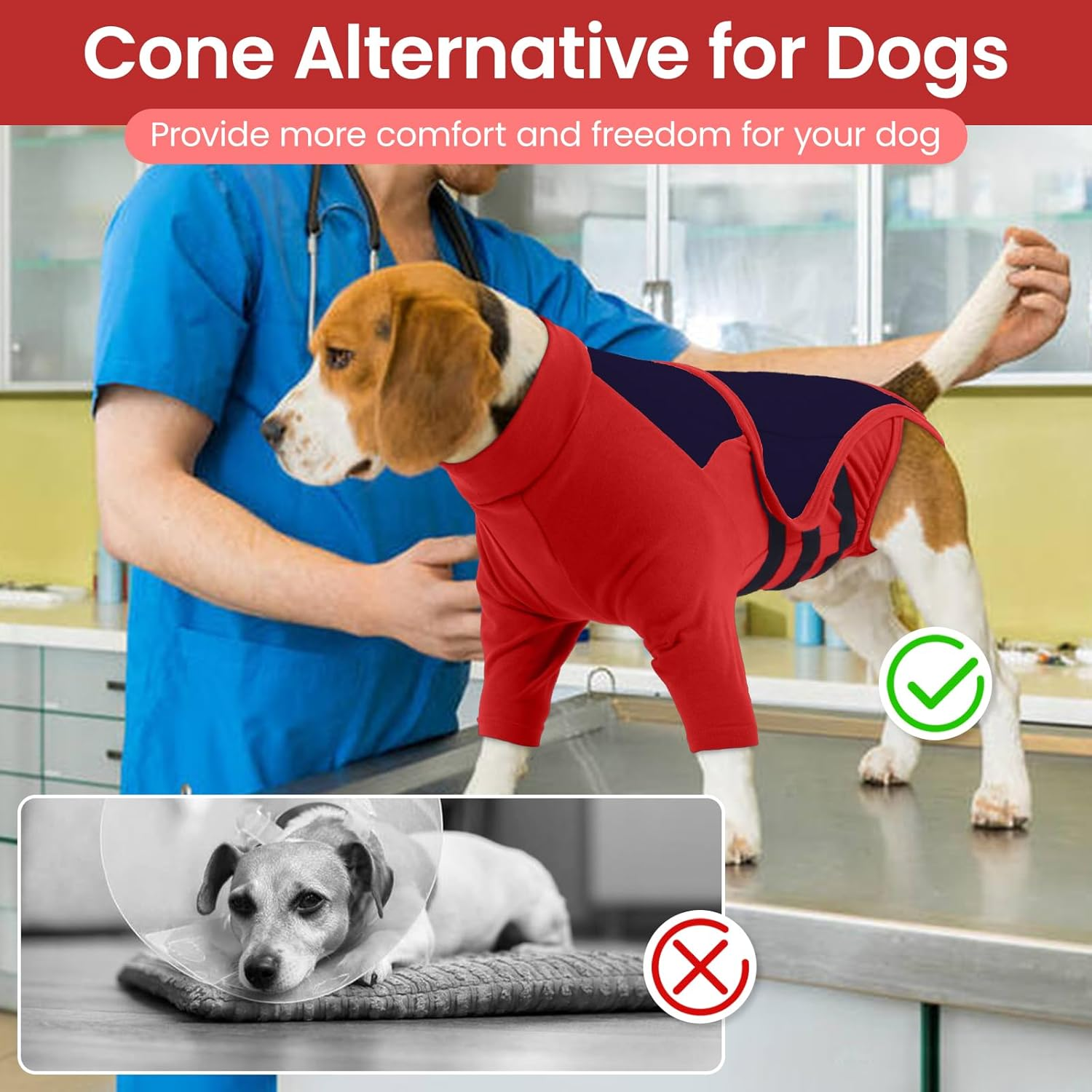 Lelepet Dog Recovery Suit for Dogs, Dogs Shirt Stop Licking Joints, Pet Long Sleeve Suit for Front Legs Protecting, Wound Protector for Abdominal Leg Shoulder after Surgery Male Female, Red 3XL image number 2