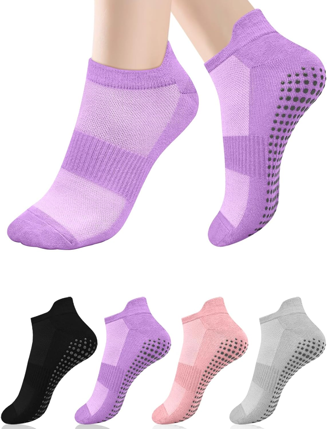 Leonids 4 Pairs Yoga Socks for Women, Anti-Slip Pilates Grip Socks with Brearthable Mesh for Yoga, Ballet, Barrem, Lagreem, Barefoot Workout
