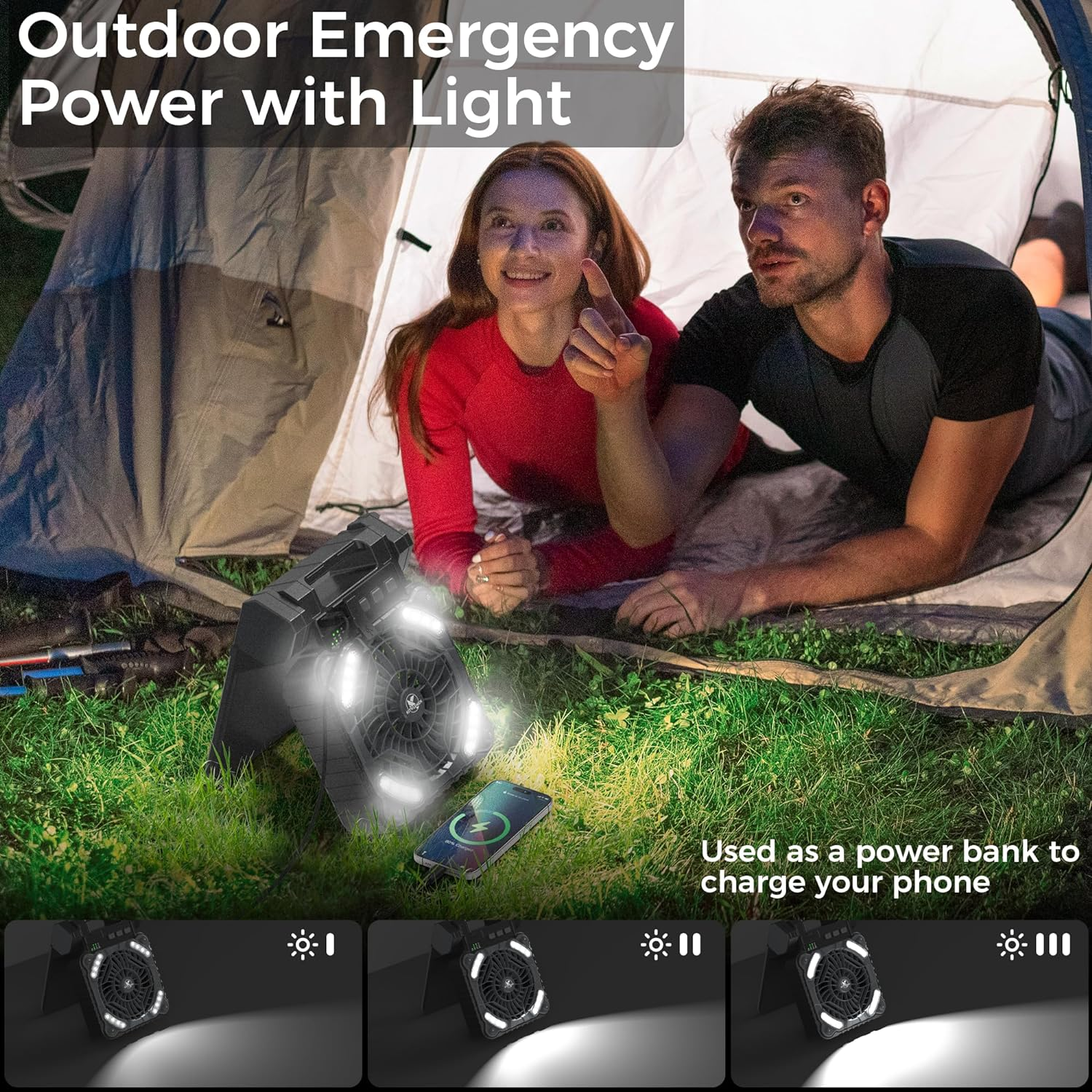 KITWLEMEN Solar Camping Fan with Lantern - Rechargeable Battery Operated Fan, 18H Run Time Max, 4 Speeds, 8H Timer, 90&deg; Adjustable Portable Desk Fan for Hurricane, Power Outage, Outdoor image number 6