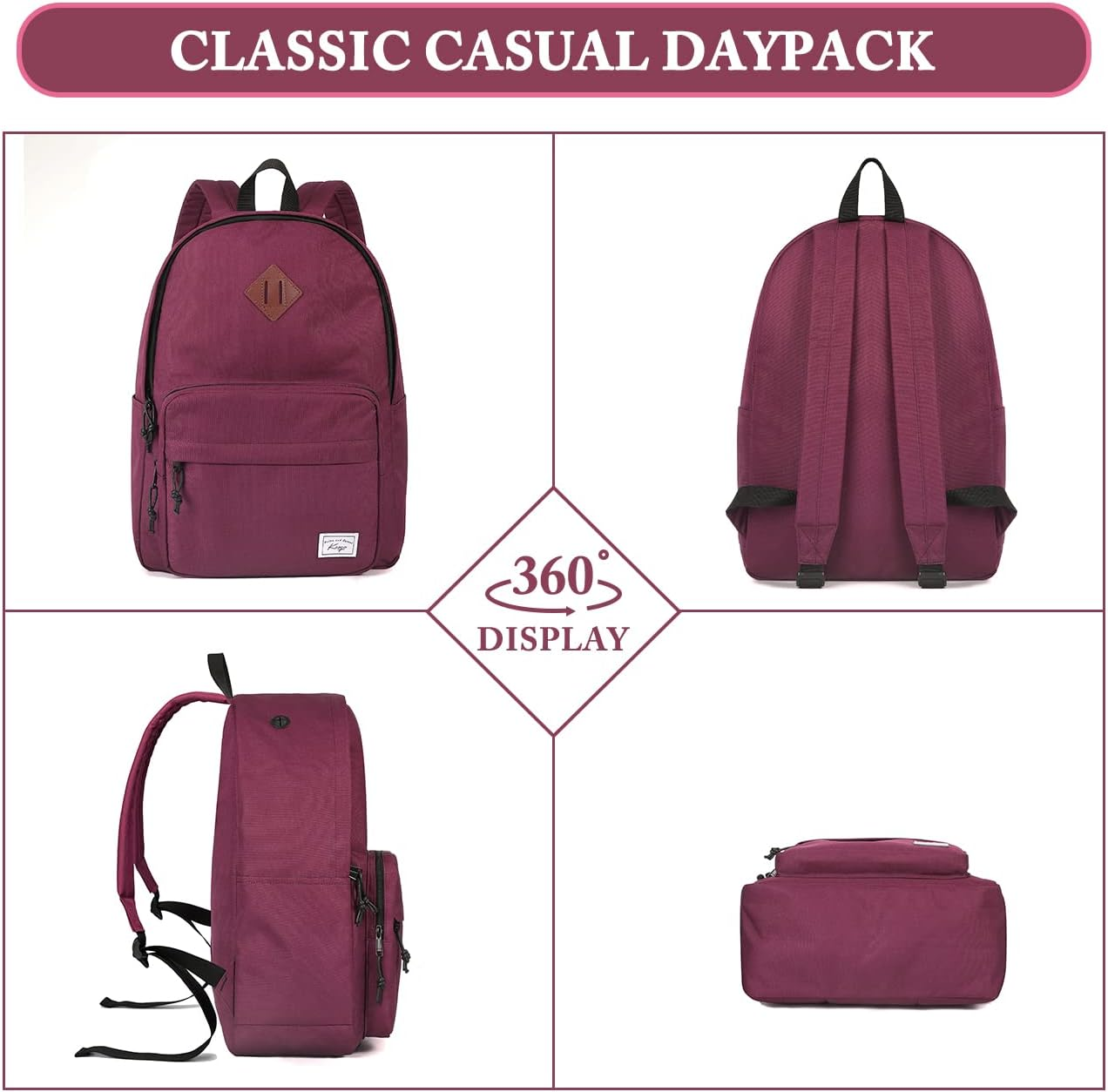 KASQO School Backpack, Lightweight Water Resistant Backpack for Men Women Classic Daypack Kids Bookbag Travel Rucksack Bag for Teens College, Camping, Work - Black image number 7