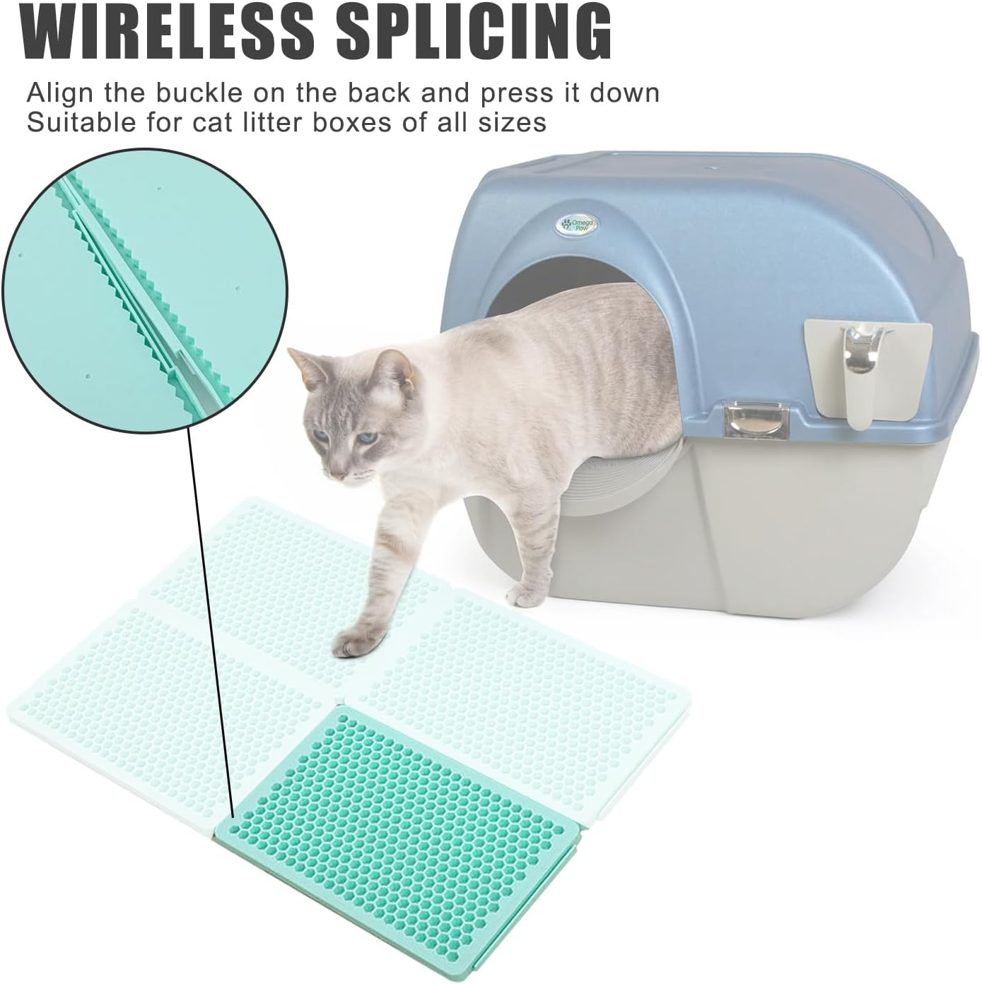 Cat Litter Tray Mat, Honeycomb Design, Cat Litter Tray Mat, Cat Litter Mat, Mat for under Cat Litter, Waterproof and Non-Slip, TPE, Blue, 1 Side Connected image number 5