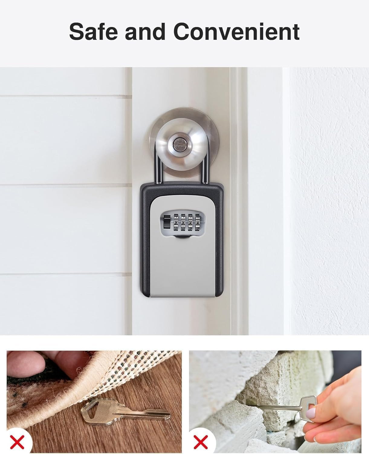 Bokmaton 4-Digit Combination Lock Box, Waterproof & Portable Key Safe with Removable Chain, Wall Mountable Outdoor Key Box for Home, Vacation Rental - 1 Pack image number 2