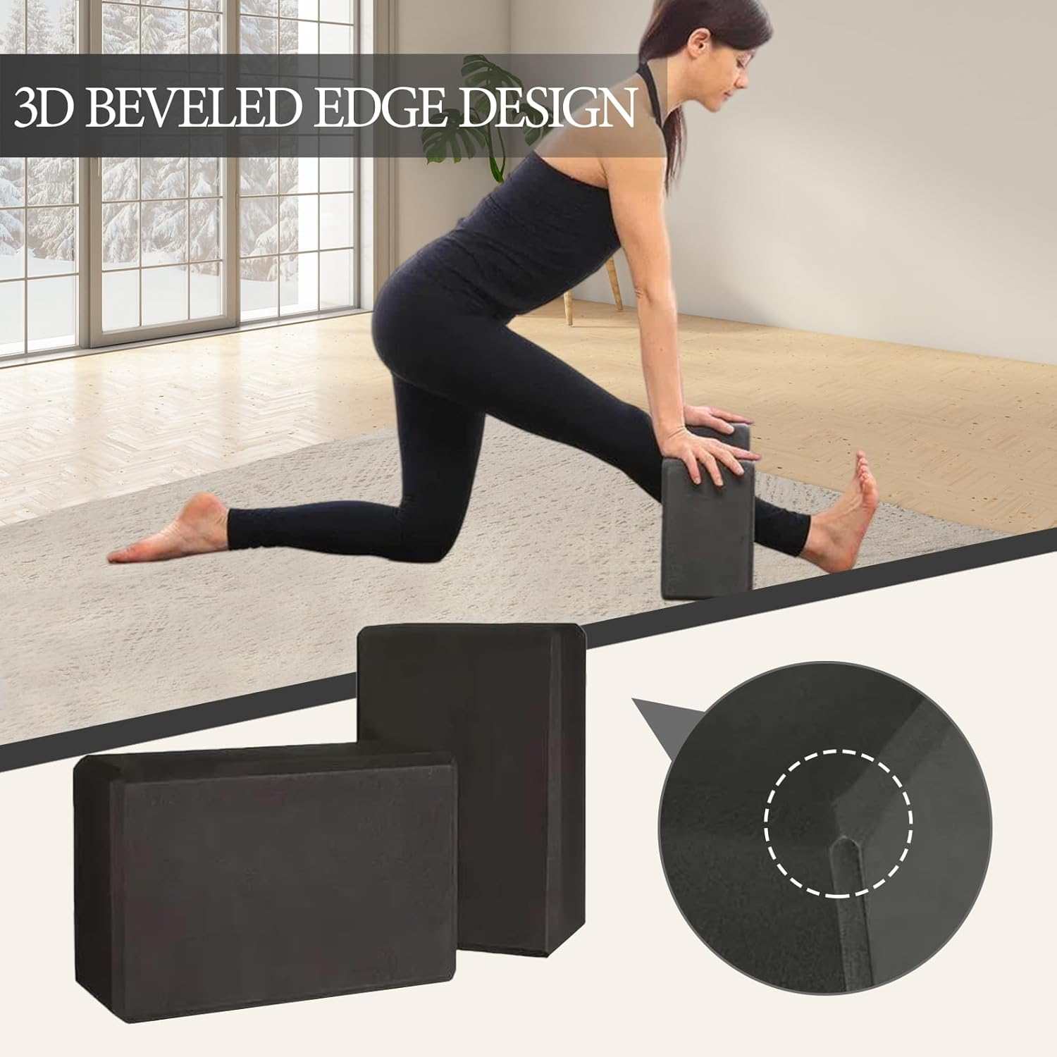 Yoga Blocks 2 Pack, High-Density Yoga Block, EVA Foam Yoga Block, with Stretching Belt, Odor Resistant and Antiskid, Used for Yoga, Pilates and Meditation image number 3