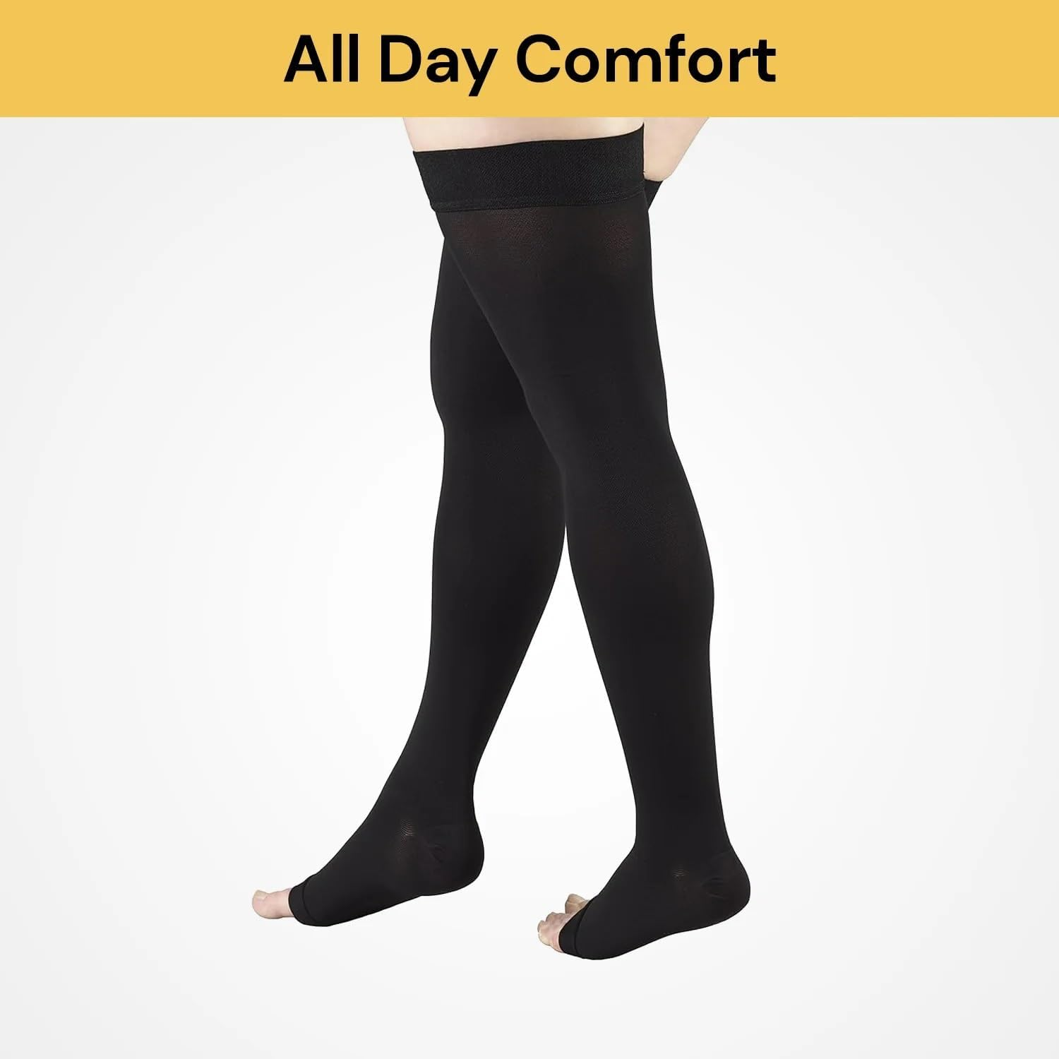 EZONEDEAL Women Men 20-30 Mmhg Support Open Toe Thigh High Compression Stockings,Toe Medical Compression Hold up Stockings image number 5