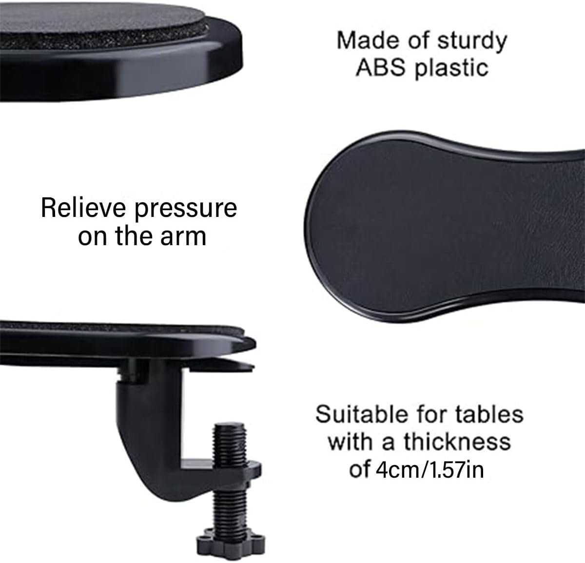 AIMALL 1PC Adjustable Arm Support Bracket Desk-Mounted Armrest with Sturdy ABS Plastic Relieves Arm Fatigue Fits Tables with Thickness of 1.57 Inches Ergonomic Design 13X13X29Cm image number 2