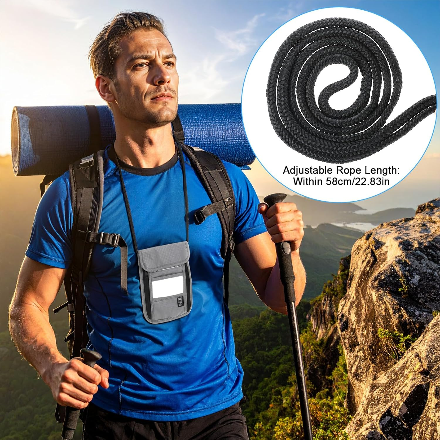 LXUEJIE Neck Pouch with RFID Protection, Anti-Theft Unisex Travel Wallet, Waterproof Neck Pouch, Men'S Hidden Chest Pocket for Passport, Credit Cards, Smartphone, Coins, Money (Black), Gray, 19 X 14,5 image number 1