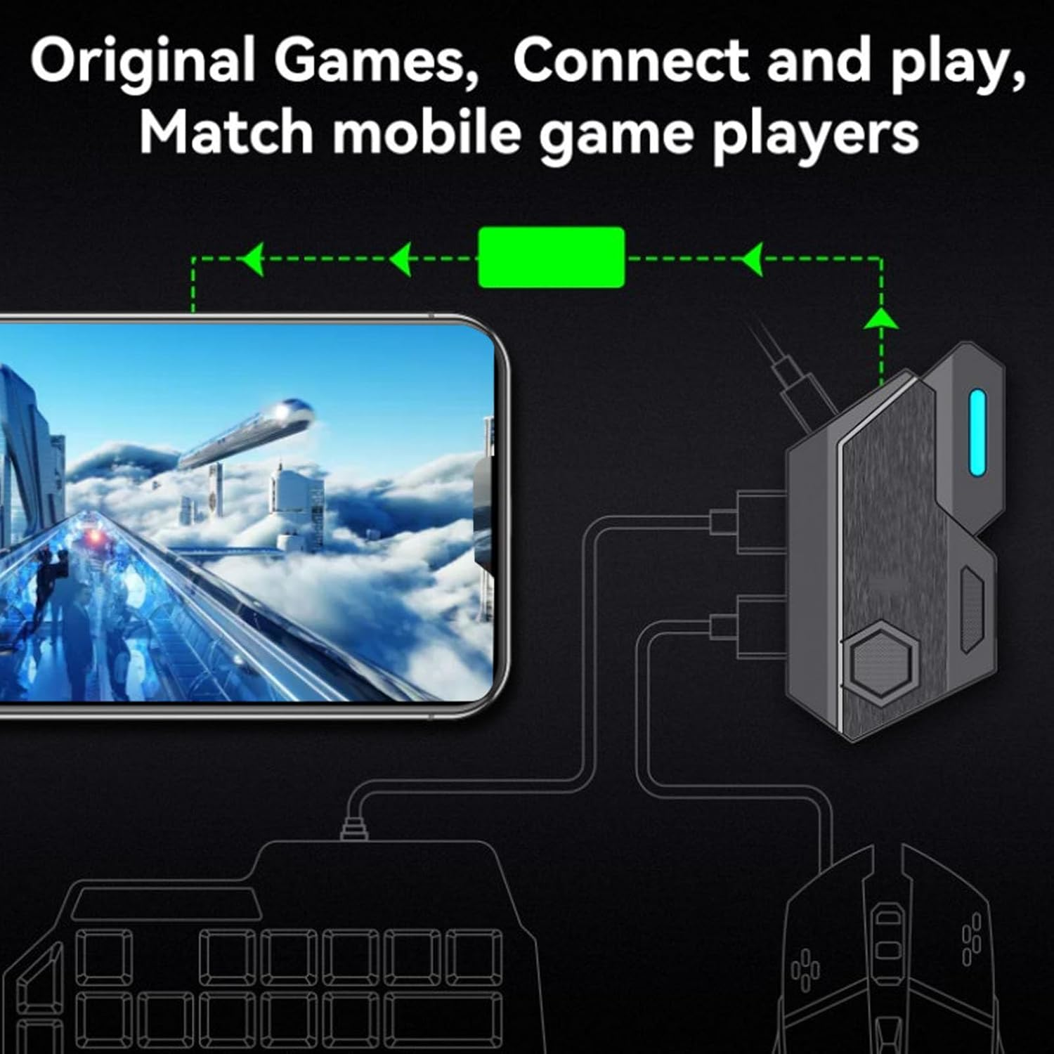 4 in 1 Mobile Game Combo Pack, Gaming Keyboard Mouse Converter Combo, Keyboard and Mouse Converter Supporting 5V 2000Ma Fast Charging (Converter, Keyboard, Mouse, Phone Holder) image number 1