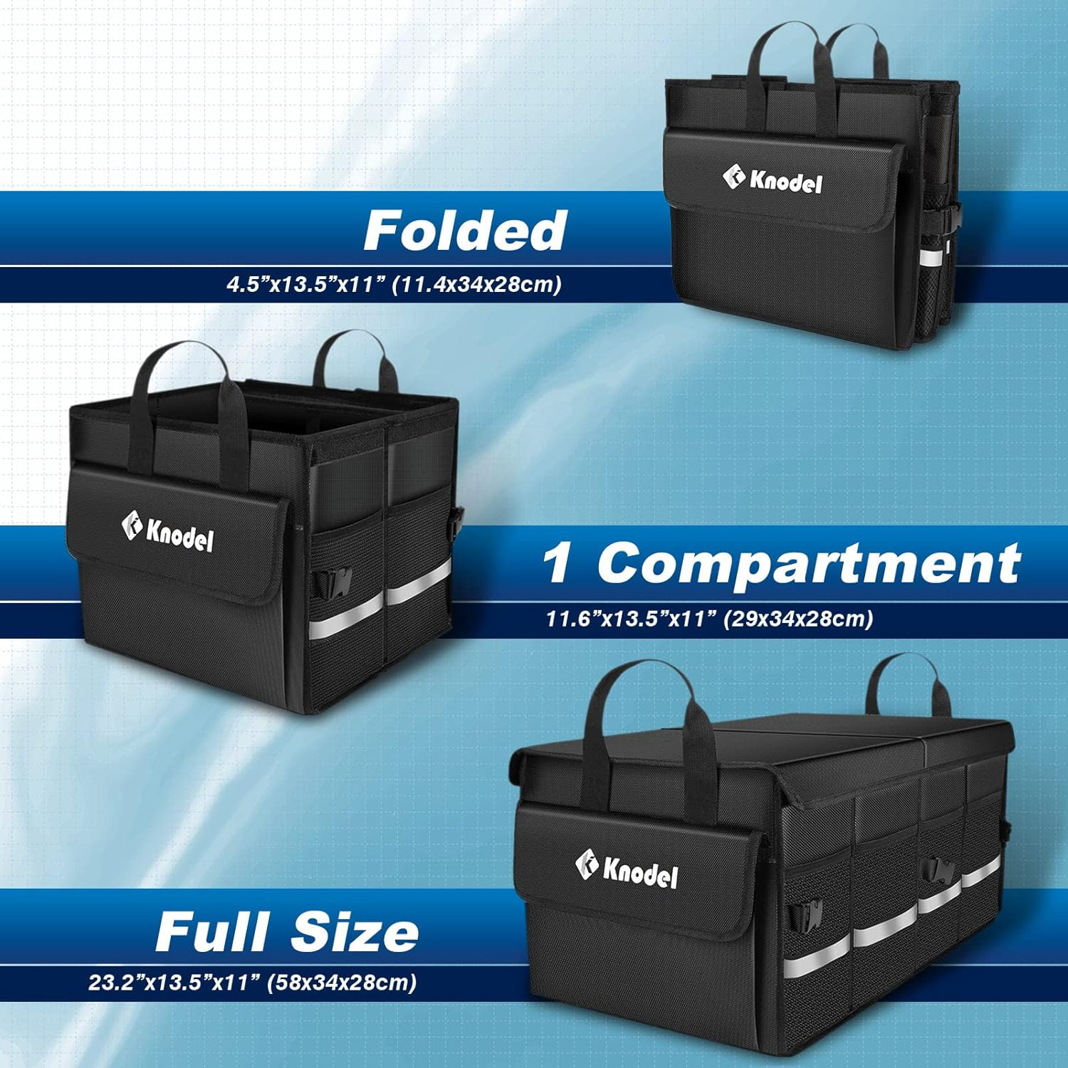 K KNODEL Car Boot Organiser with Foldable Cover, Car Boot Organiser Storage, Large Boot Tidy for Car, Car Boot Storage Box and Bag, Car Trunk Organiser for Small Car and Suv, (2C, Black) image number 2