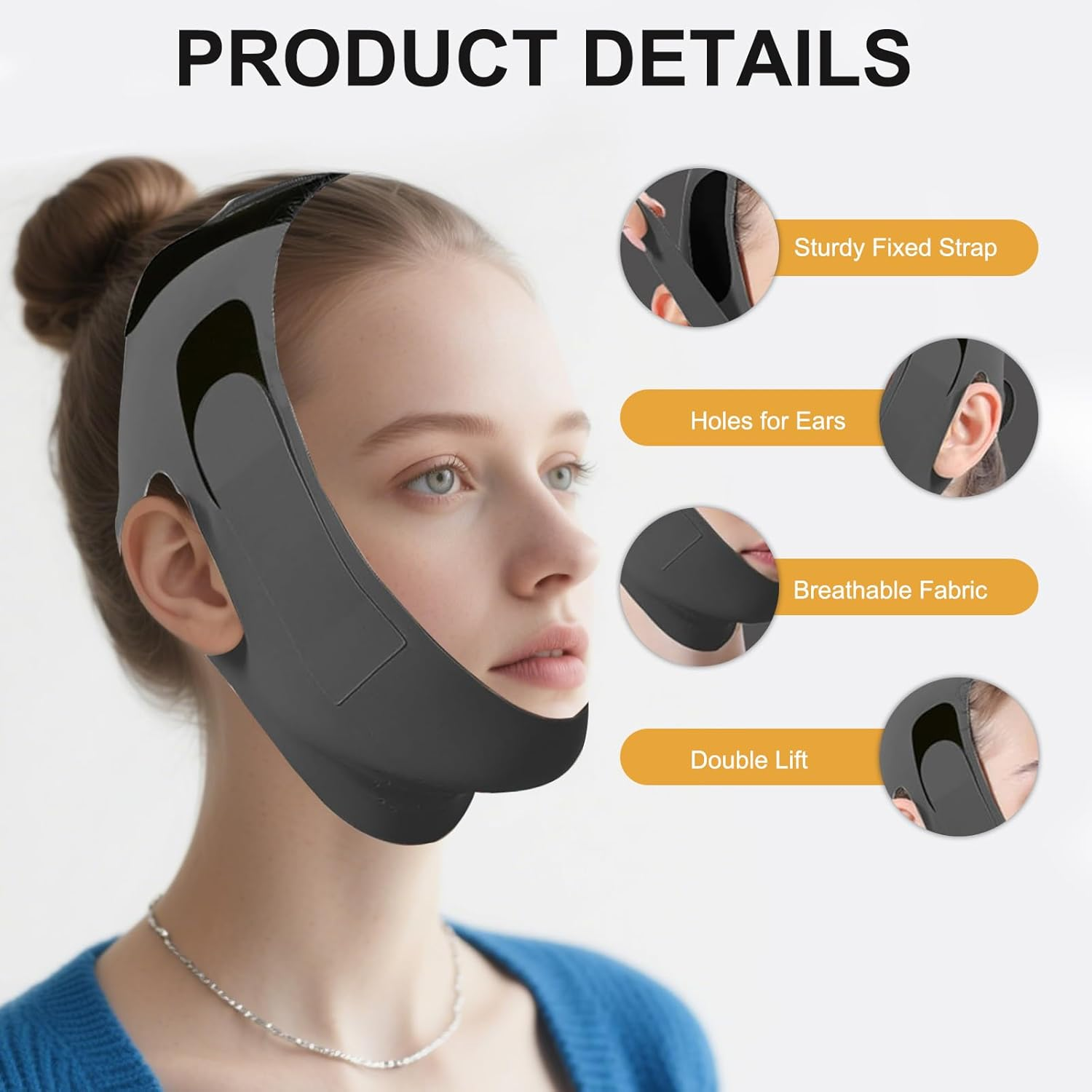 Adjustable Chin Strap for Sleeping Jawline Shaper V Line Lifting Mask Face Slimmer for Double Chin （Black） - Green image number 3