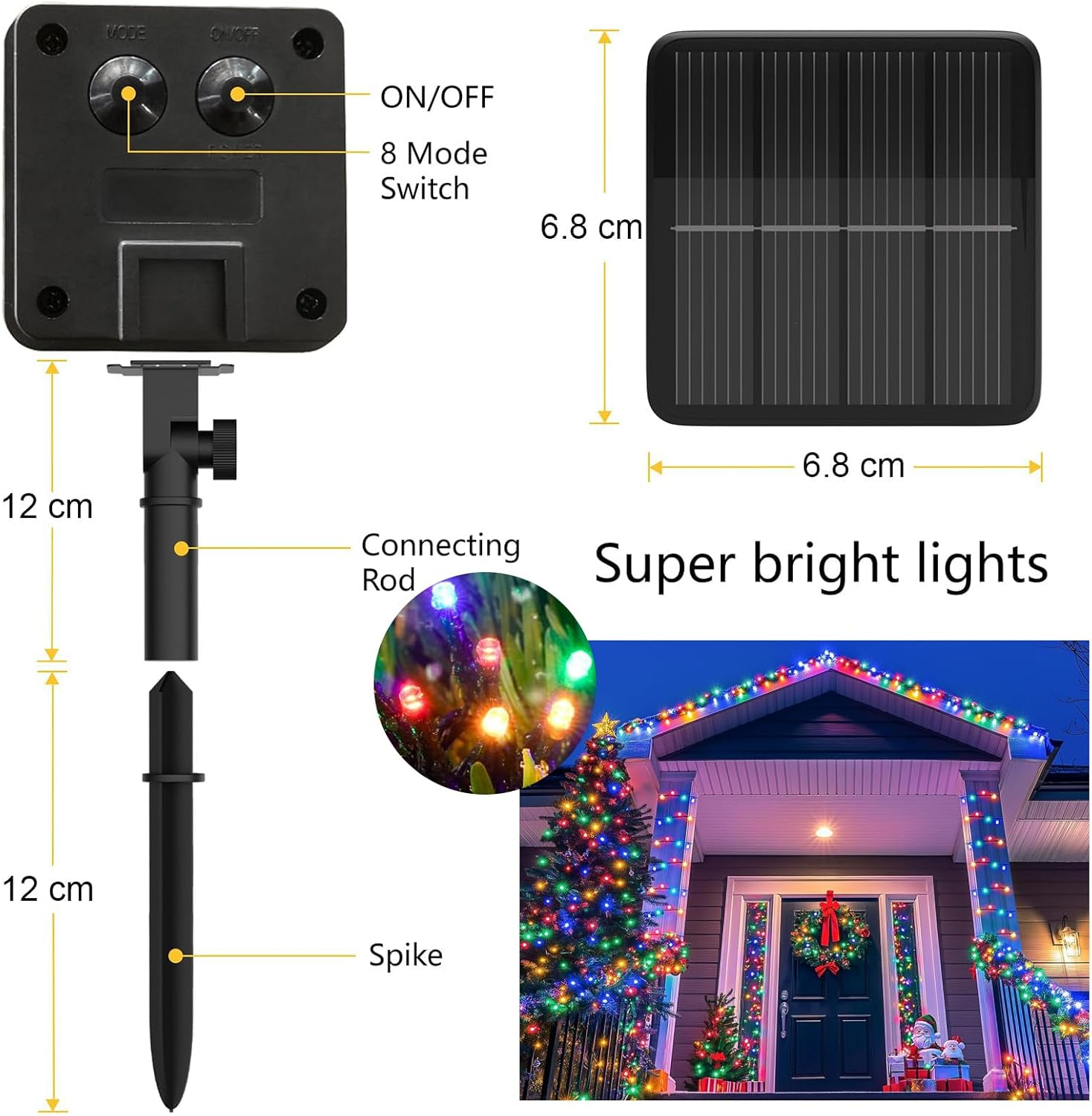Solar String Lights for Outside, 2X12M 200 LED Christmas Solar String Lights with 8 Lighting Modes, Waterproof Solar Lights for outside Tree Party Decor (2 Packs Clourful) image number 2
