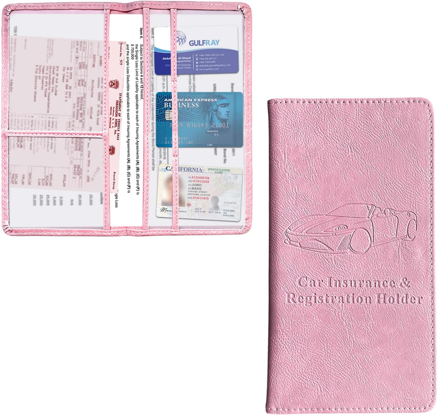 Kewucn Car Registration and Insurance Holder, Leather Auto Glove Box Organizer with Magnetic Shut, Vehicle Compartment Accessories Case for Cards, Driver License & Essential Documents - Marble Balck image number 4