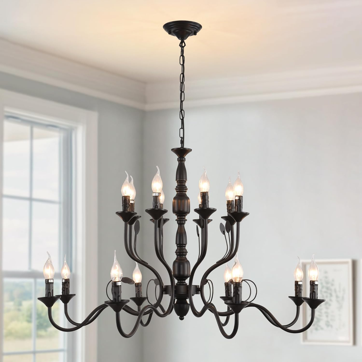 Ganeed 6-Light Farmhouse Chandeliers, Black Classic Candle Ceiling Pendant Light Fixture, Rustic Ceiling Chandelier for Kitchen Island, Foyer, Living Room, Dining Room - E14