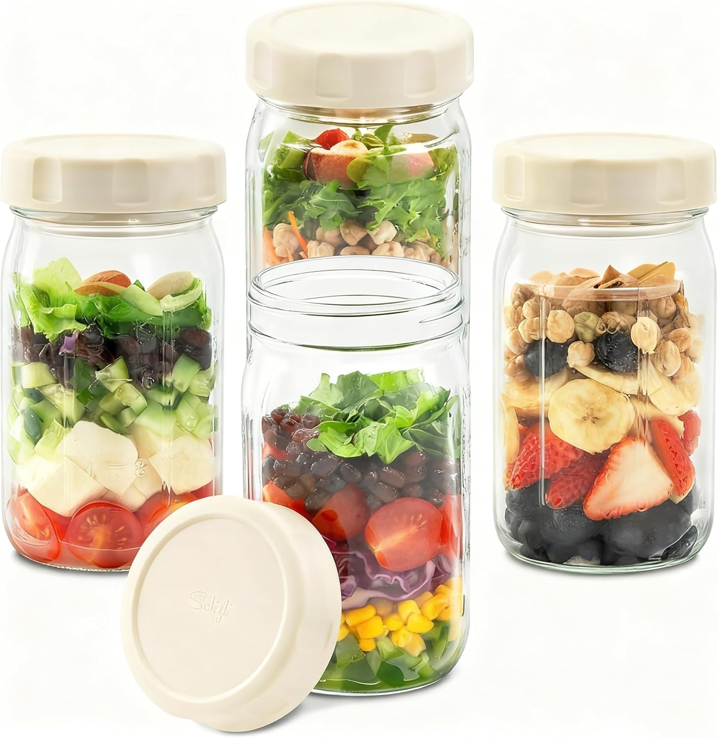Telfun 4 Pack Glass Salad Jars with Lids Meal Prep, Leakproof Salad Container for Lunch, 32Oz Mason Jars image number 2