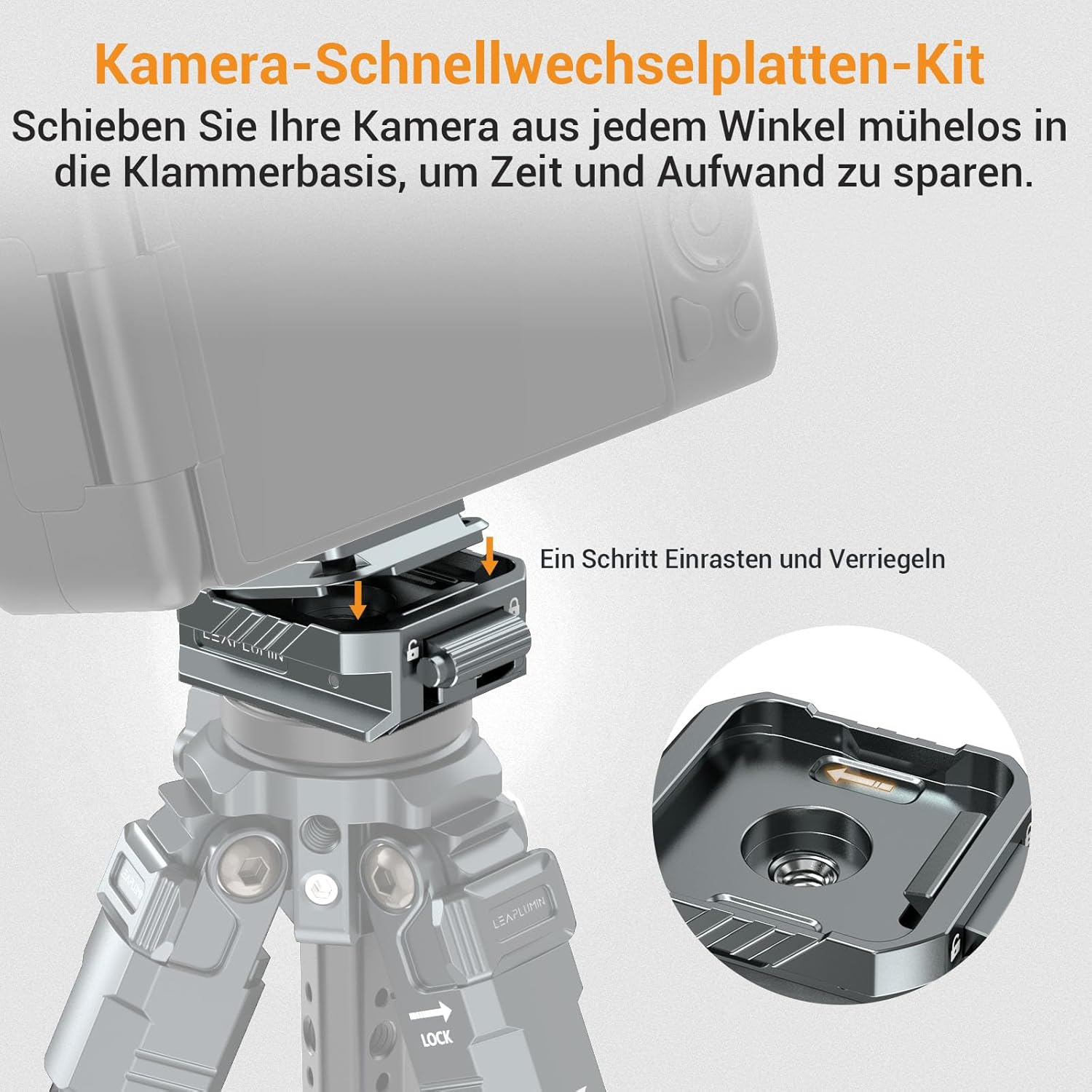 Leaplumin Camera Quick Release Plate Kit with Double Secured Safety Lock Aluminum Quick Release Plate Arca QR Clamp with Quick Switch Auto Lock Design image number 4
