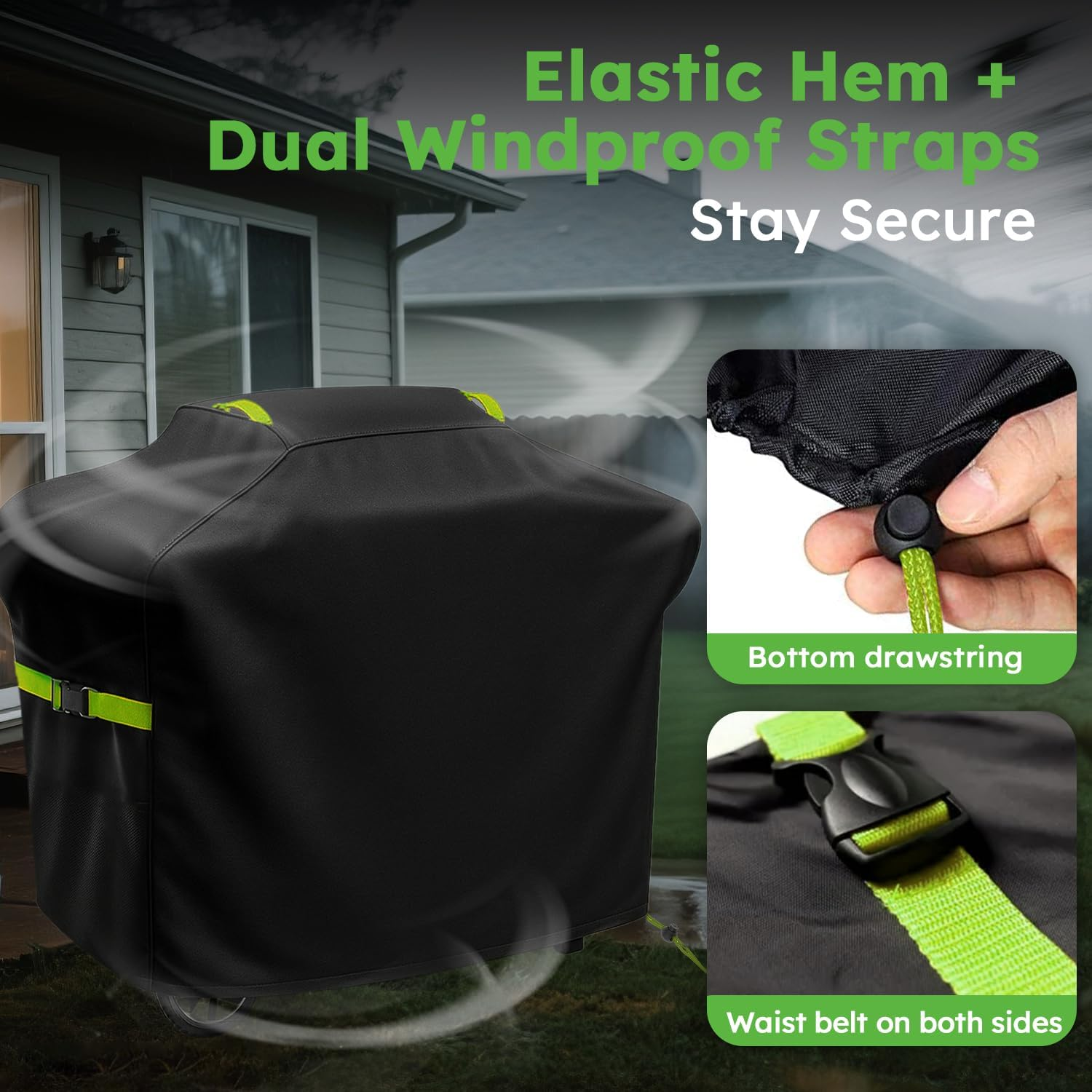 Grill Cover Heavy Duty 600D Oxford, Waterproof BBQ Cover with Straps & Handle, Outdoor Barbecue Grill Cover for Gas, Charcoal & Pellet Grills, Fits Weber, Char-Broil, Nexgrill,（145 &times; 61&times; 117 Cm）