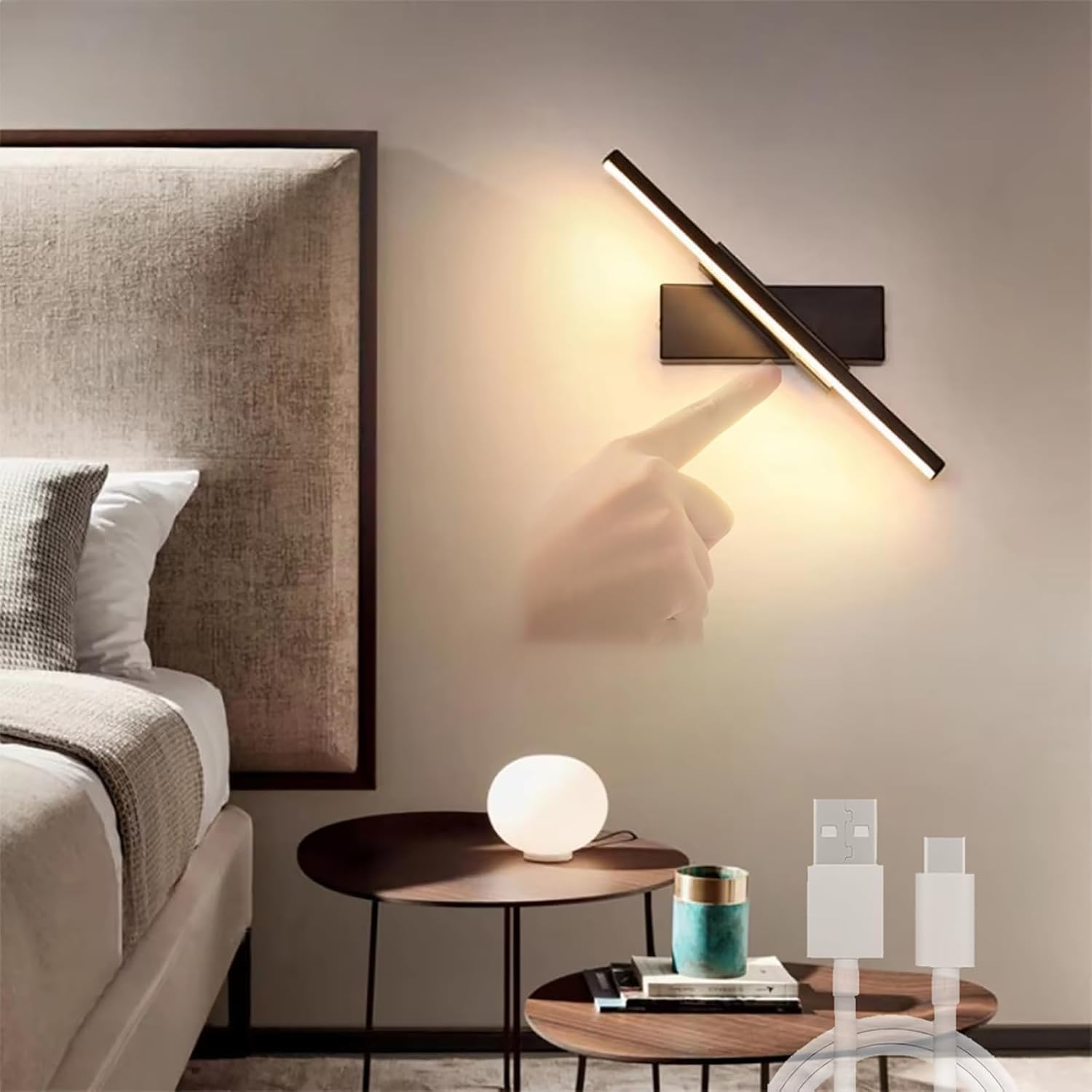 360&deg; Rotatable LED Wall Light &ndash; Modern Adjustable Black Bedside, Bathroom & Living Room Lamp | Sleek Aluminum Strip Design, 6W Energy-Saving Fixture with Warm Light image number 2