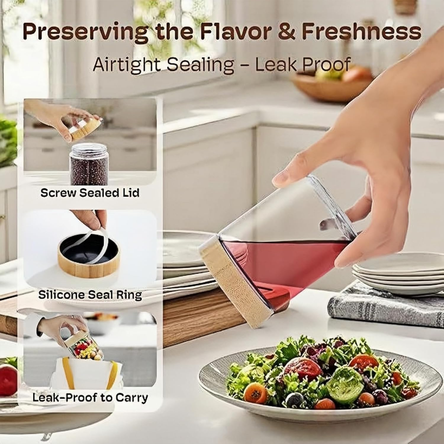 UESJKHOA Airtight Meal Prep Jars with Screw Lid, Pack of 4, 500 Ml Preserving Jars Made of Borosilicate Glass, Reusable for Overnight Oats, Smoothies and Storage Storage, Dishwasher Safe and Bpa-Free image number 3