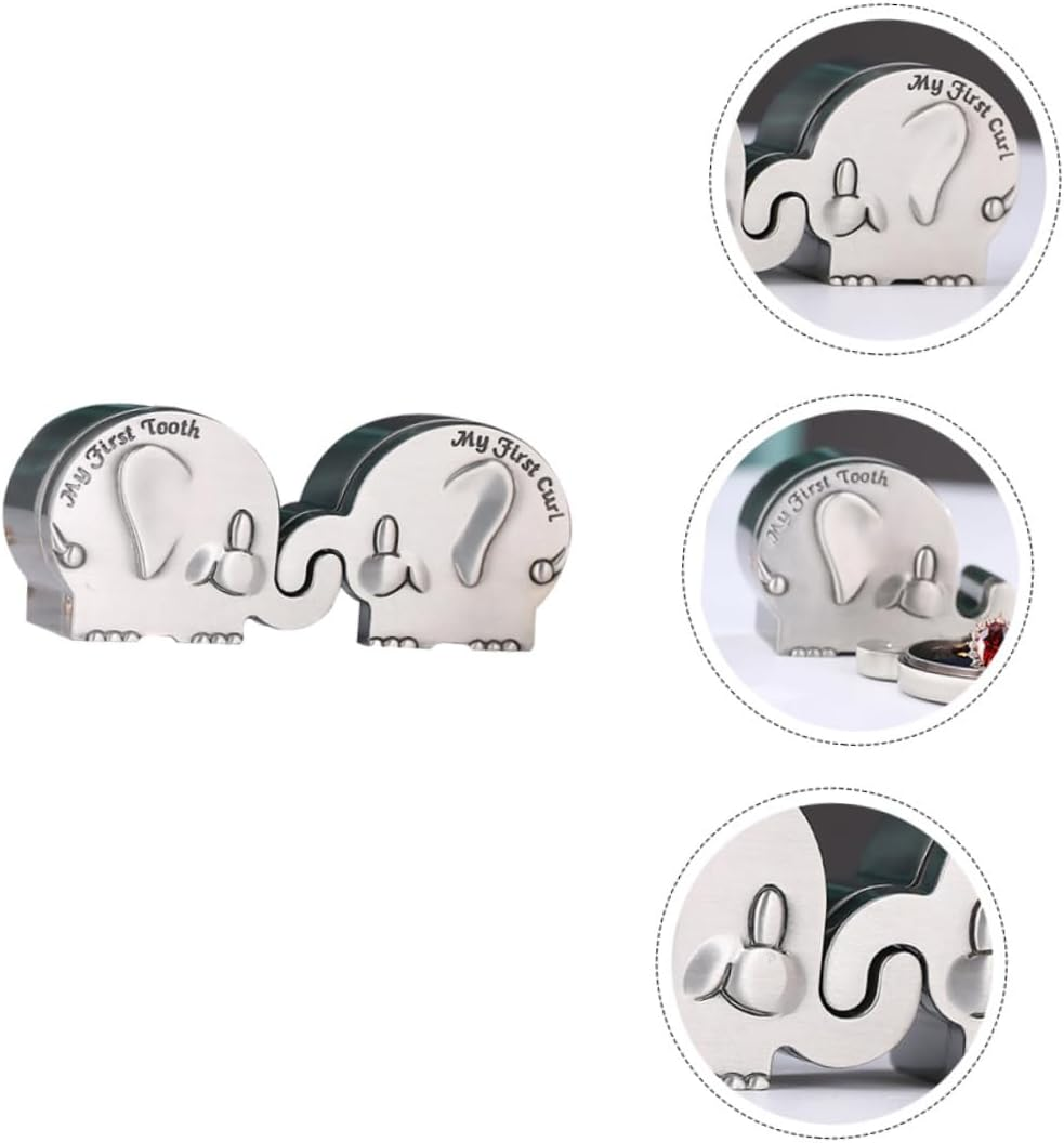 Silver Metal Elephant Keepsake Box for Baby First Tooth and Curl Collection Newborn Memory Storage Box image number 6