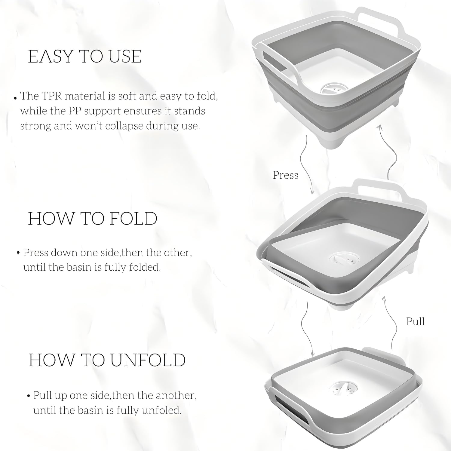 Collapsible Wash Basin 9L, Foldable Dish Tub with Drain Plug, Portable Collapsible Dish Basin, Camping Sink for Washing Dishes, Laundry & Kitchen Use (Navy Blue) image number 1