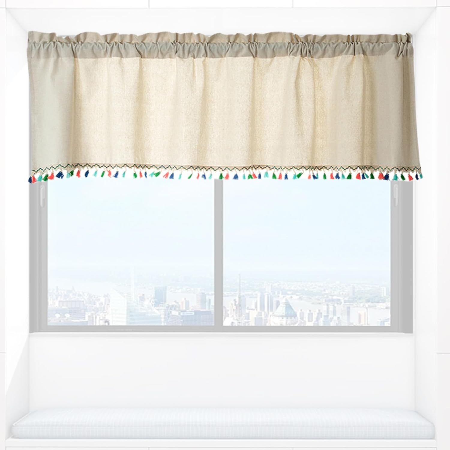 Fkereg Valance Curtains for Kitchen Windows, Small Farmhouse Kitchen Window Curtains over Sink Linen, Short Toppers Modern Cafe Curtains Rod Pocket Treatment for Bathroom Bedroom, 137X45 Cm, C
