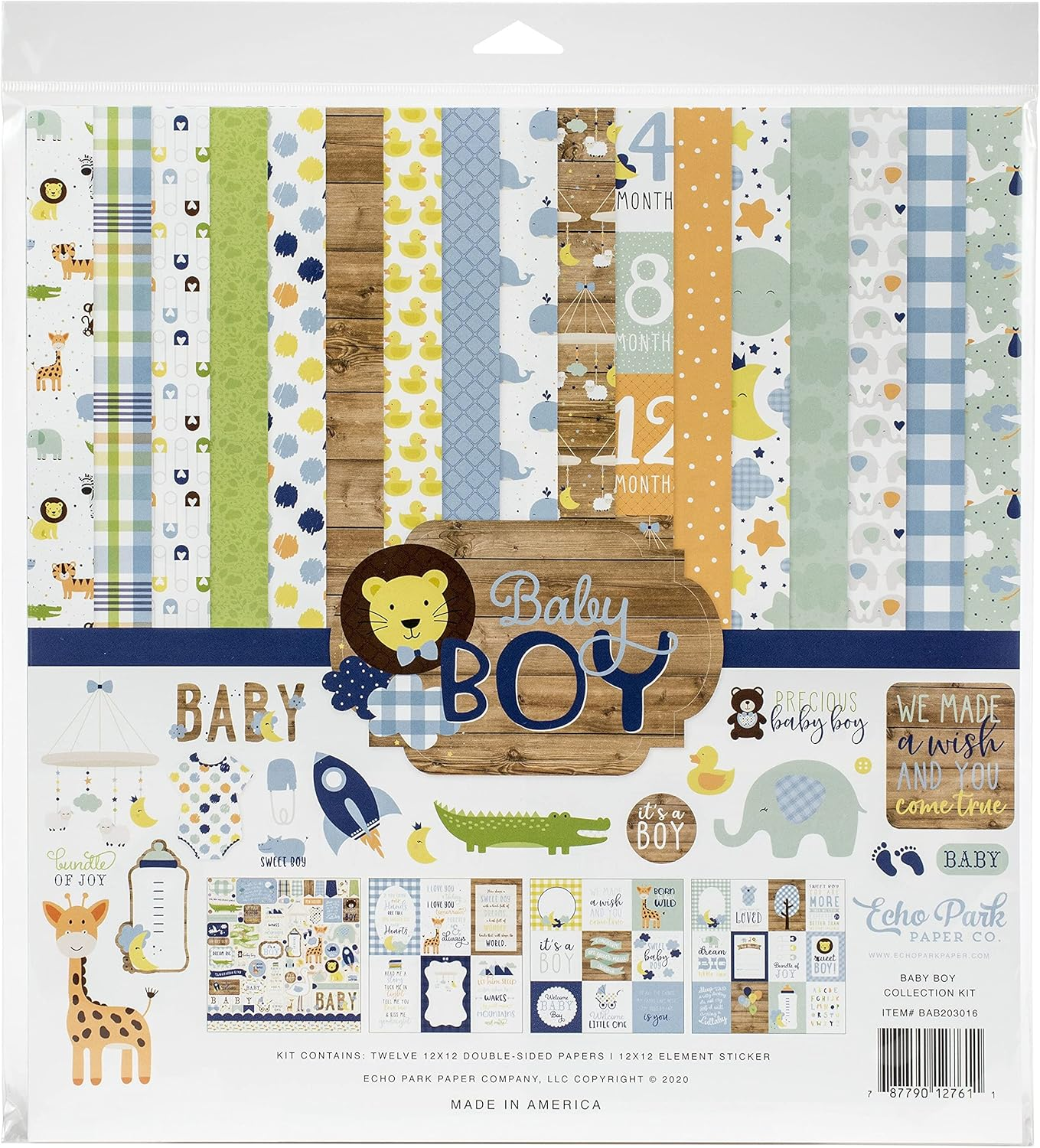 Echo Park Paper Company Baby Boy Collection Kit Paper, Blue, Green, Mint, Yellow 12-X-12-Inch image number 1