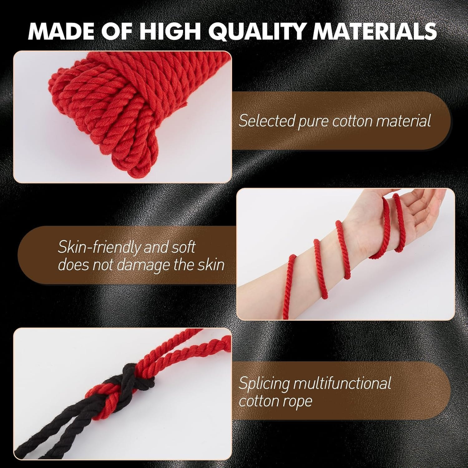 BDSM Bondage Rope Kit - Lovaine BSDM Restraints Adult Sex Toy for Women Beginner Restraint Kit SM Toys for Couples Sex Play Set Soft Cotton Rope 10M, 3 Pack (Black) (Red)