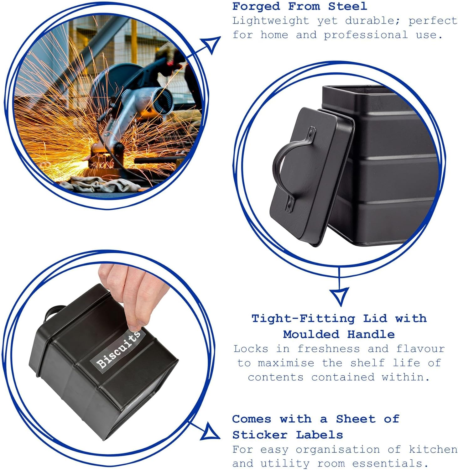 Harbour Housewares Vintage 5.5L Biscuit Tin with Labels - Black - Metal Kitchen Biscuit Barrel Box Storage Bin Canister Cookie Jar Caddy Container image number 2