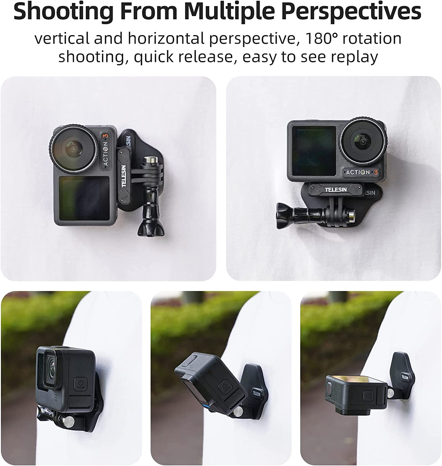 TELESIN Magnetic Snap Mount Neck Strap Necklace Lanyard, 360&deg; Chest Body Strap Accessories Vehicle Boat Tube Attachment for Go Pro Hero 12 11 10 9 8 7 6 5 Insta360 X2 X3 DJI Osmo 360 Action 6 5Pro 4 3