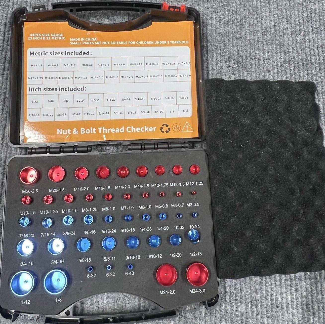 44Pcs Thread Checker, Inch & Metric Thread Gauge, Nut and Bolt Thread Identifier, Precise Nut Bolt Thread Checker, Male & Female, Machinist Tools with Tool Box PVC Case image number 2