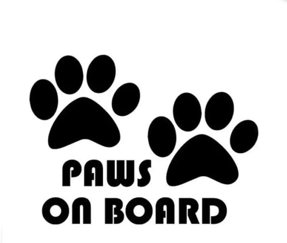 MAKTEM Paws on Board Vehicle Vinyl Sticker, Dog on Board Car Safety Sign, Cute Animal Car Sticker, Car Window Sign for Dog Mom/Dad, Paw Print Design Vinyl Decal (White)