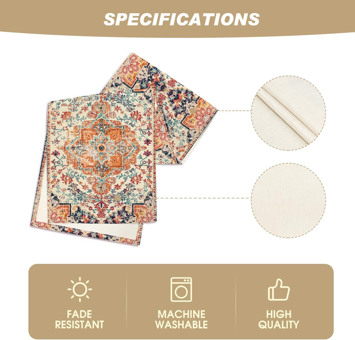 Artoid Mode Boho Bohemia Style Orange Table Runner, Country Rustic Farmhouse Magical Fall Kitchen Dining Table Decoration for Home Party Decor 33 X 183 Cm image number 5