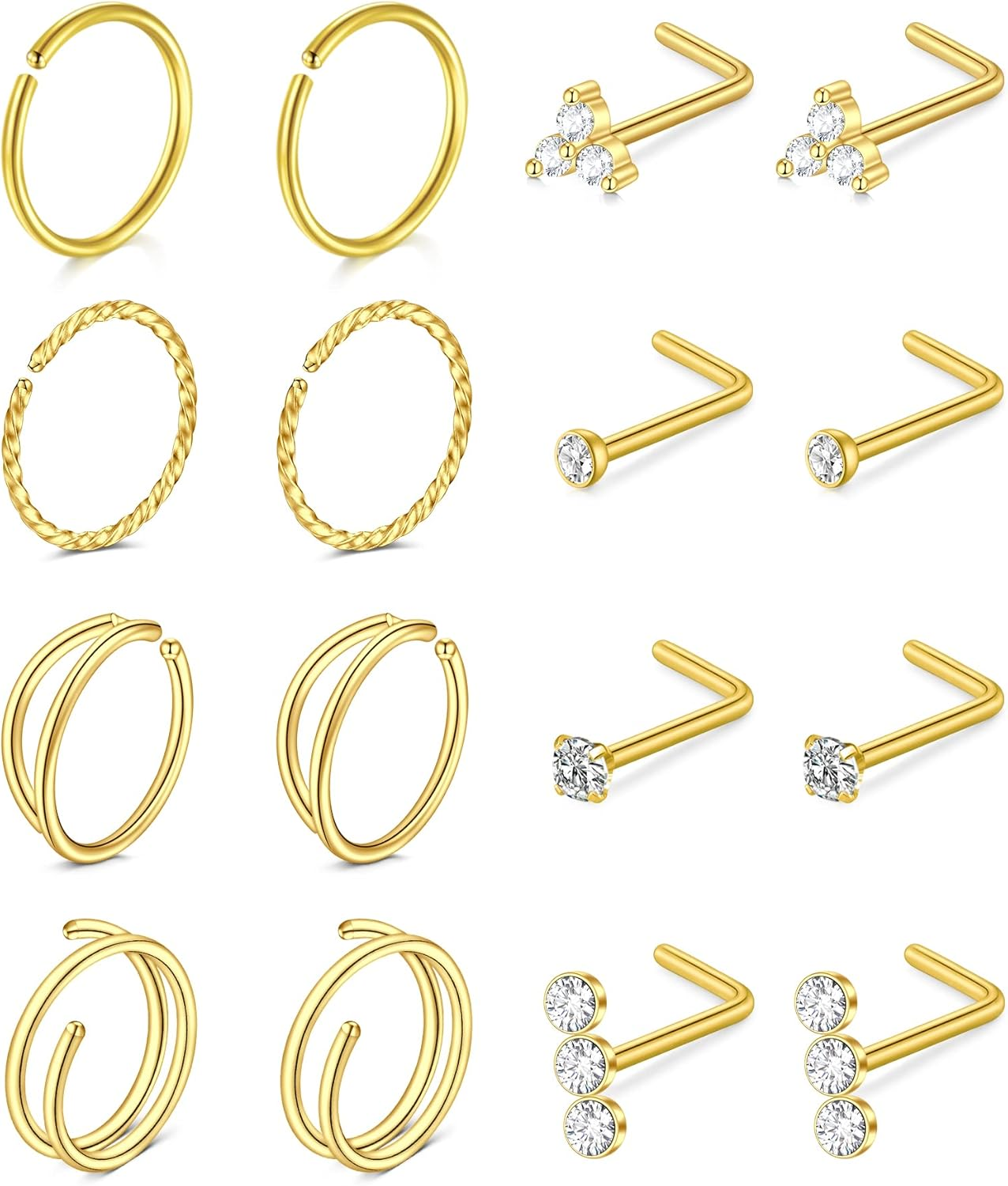 MODRSA Nose Rings Nose Rings Hoops Nose Ring Surgical Steel Nose Piercings Jewelry Double Hoop Nose Rings for Women Silver Gold Nose Rings 20 Gauge