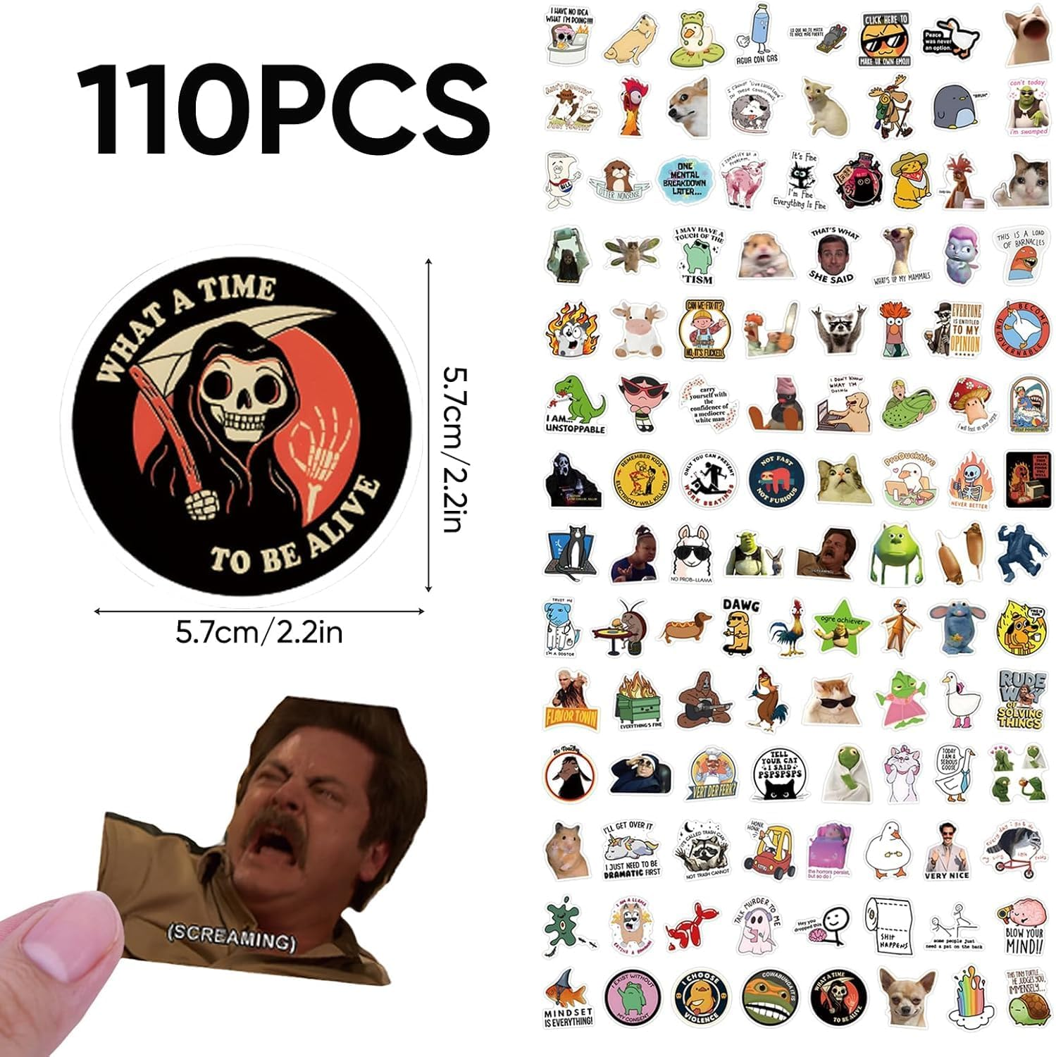 110 PCS Funny Meme Stickers, Waterproof Vinyl Laptop Stickers for Adults Teens, Funny Graffiti Stickers with No Residue Removal for Water Bottle, Phone, Journals & Skateboard image number 2