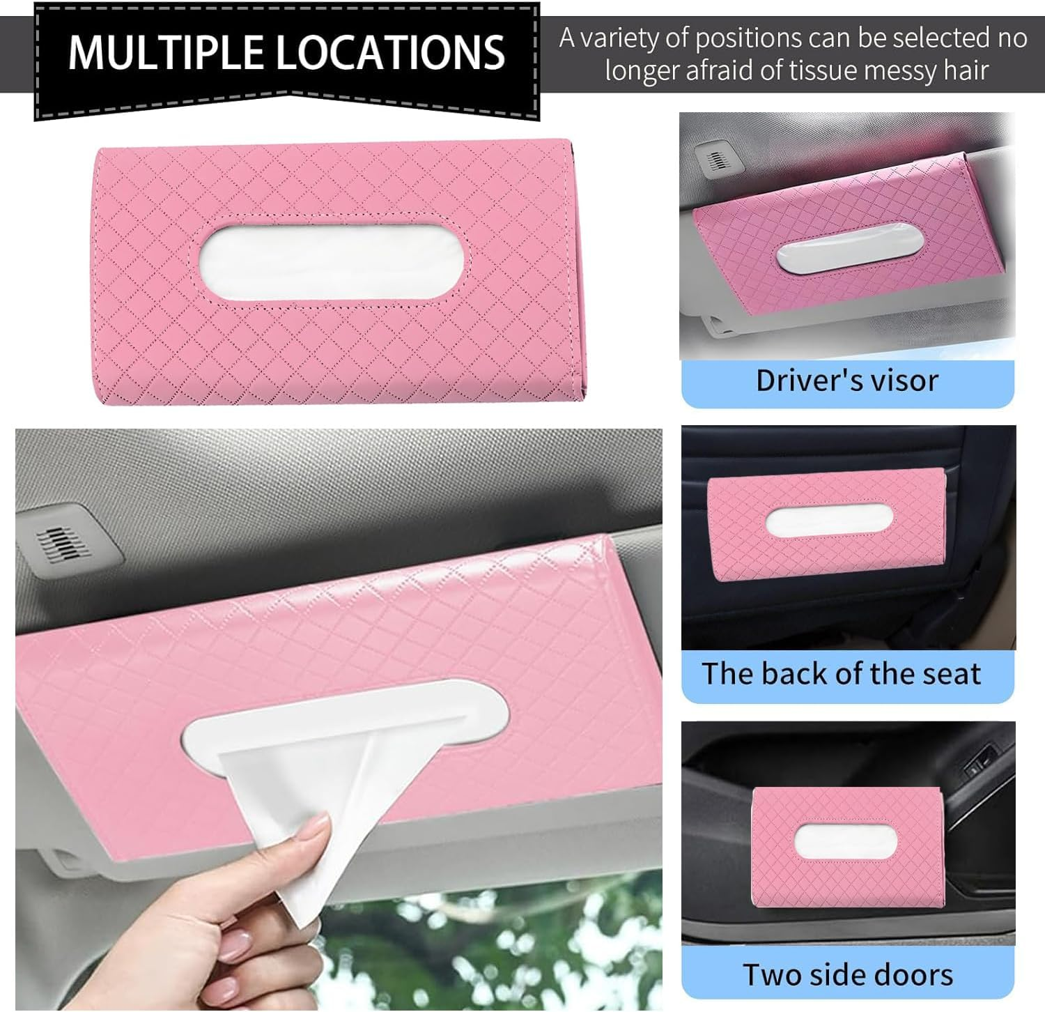 Car Tissue Holder, Car Visor Tissue Holder, PU Leather Car Tissue Holder, Hanging Paper Towel Clip, Car Sun Visor Accessories, Compatible with Most Cars (Pink) image number 4