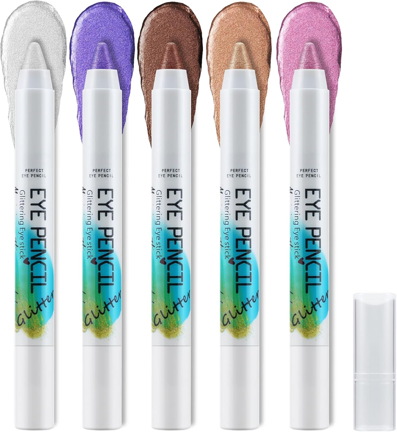 Apooliy 5 Colors Eyeshadow Stick Set,Metallic Shimmer Cream Eye Shadow,Rightener Pencil,Waterproof & Long-Lasting Eyeshadow Pen