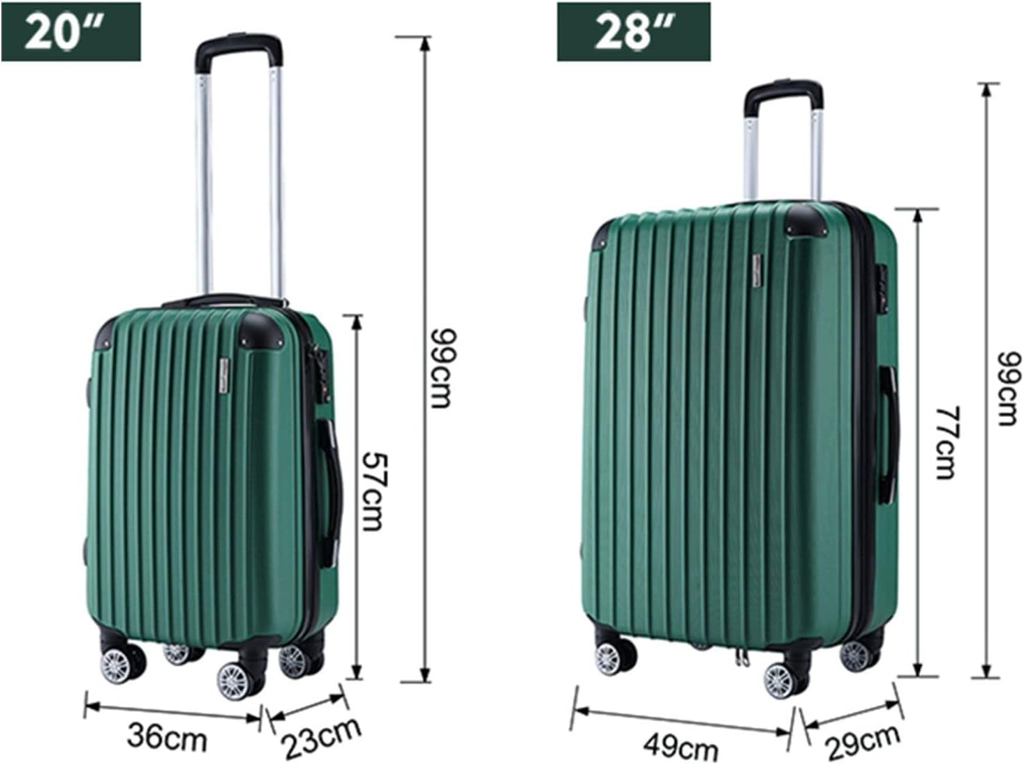 2 Piece Luggage Set Carry on Travel Suitcases Cabin Hard Shell Case Lightweight with Wheels Green image number 5