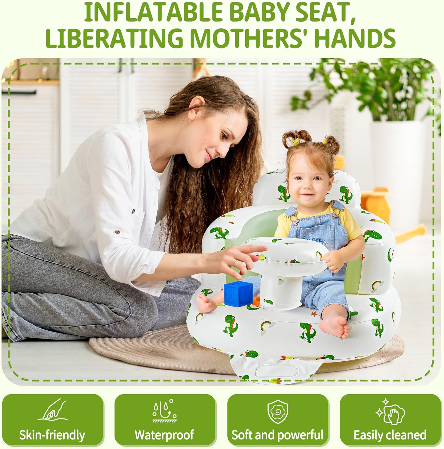 Inflatable Baby Seat Portable Baby Chair Comfortable Inflated Baby Sofa for Babies 3 Months & up Foldable Blow up Baby Seat for Learning to Sit Built in Air Pump Infant Back Support image number 4