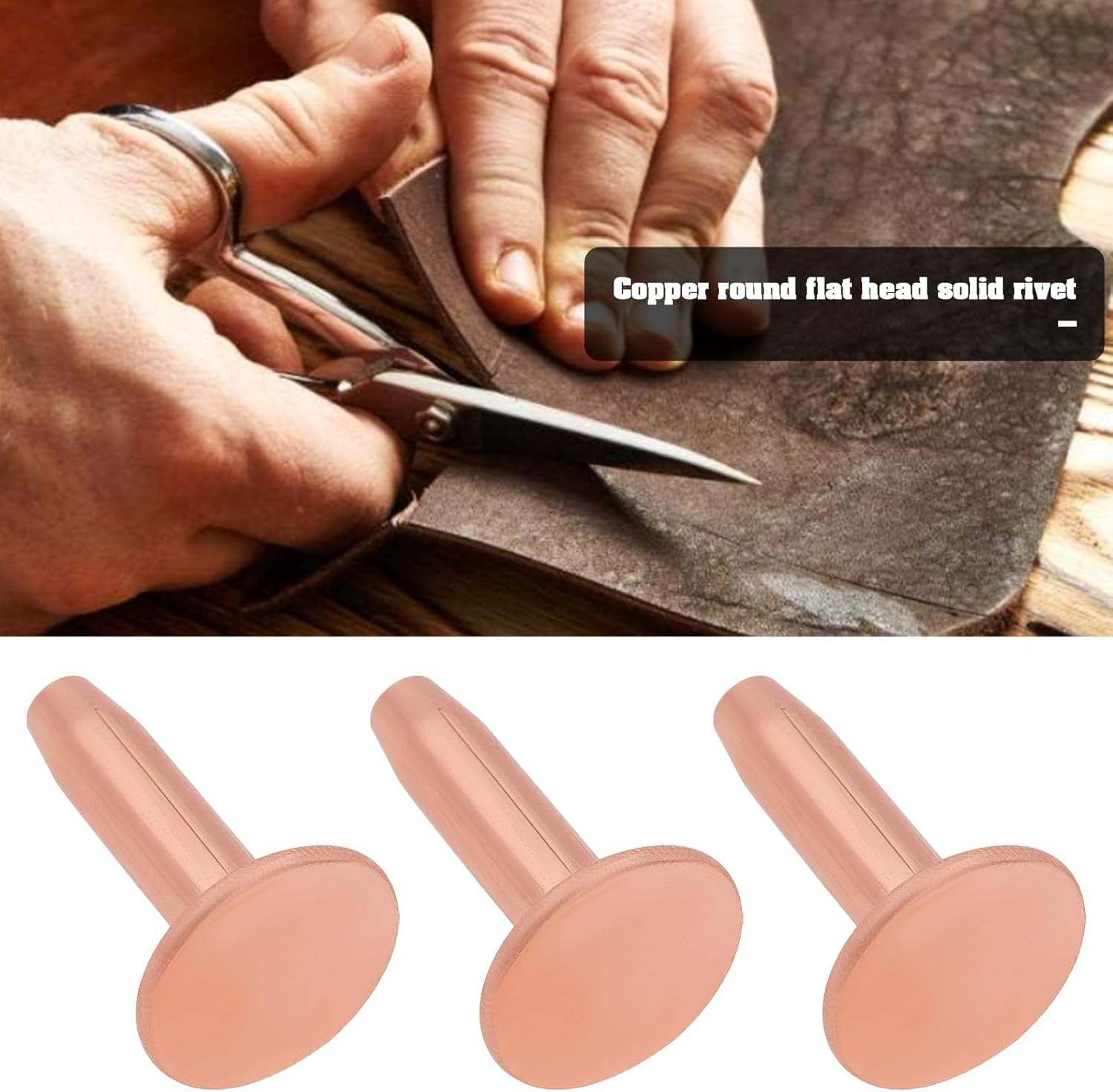 50Pcs Solid Copper Saddlers Rivets Leather Rivets 12 X 3.3Mm Rivets for Leather Belts Handbags Backpacks Crafts with 9Mm Washers image number 5