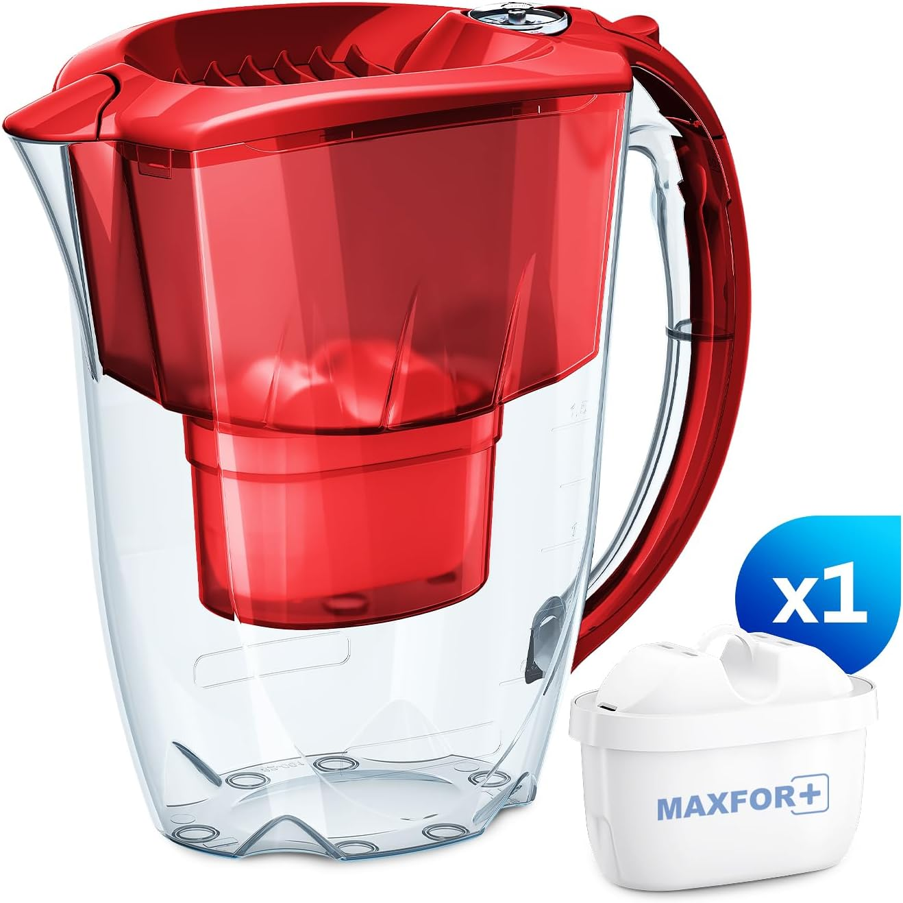 AQUAPHOR Water Filter Jug Amethyst Red 1 X MAXFOR+ Filter Included I Capacity 2.8L I Fits in the Fridge Door I Reduces Limescale Chlorine & Microplastics