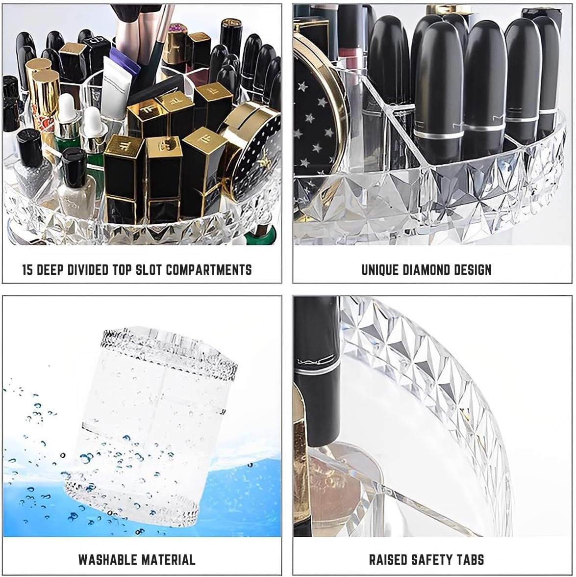 Rotating Makeup Organizer, Makeup Stand with 3 Tiers Compartment 360 Degree Small Rotating Makeup Organizer, Large Capacity Cosmetic Storage Display Box Clear (Transparent)