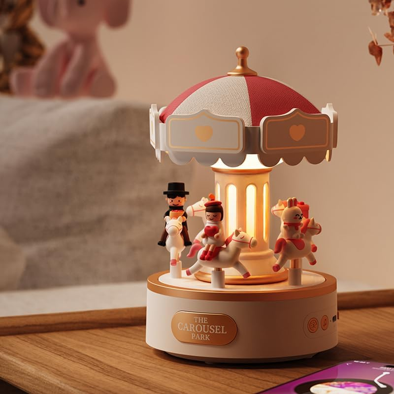 Kids Gift Carousel Music Box USB Rechargeable Night Light Sweet Dream Girl image number 1